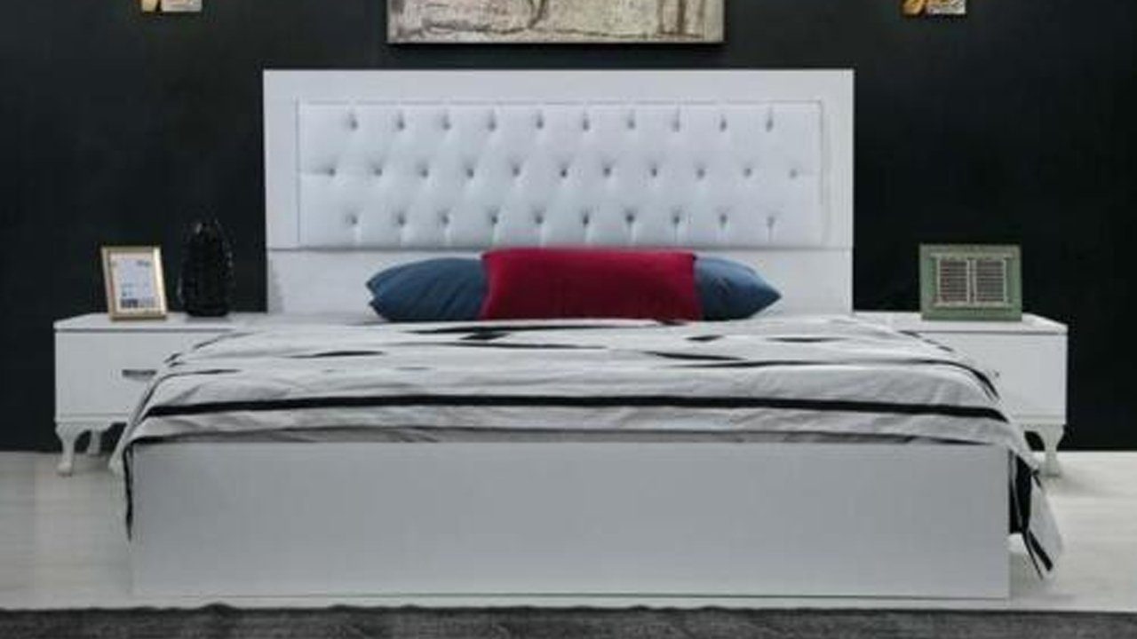 JVmoebel Bett Weißes Bett Modernes Chesterfield Design Bettgestell Doppelbetten Stil, Made In Europe
