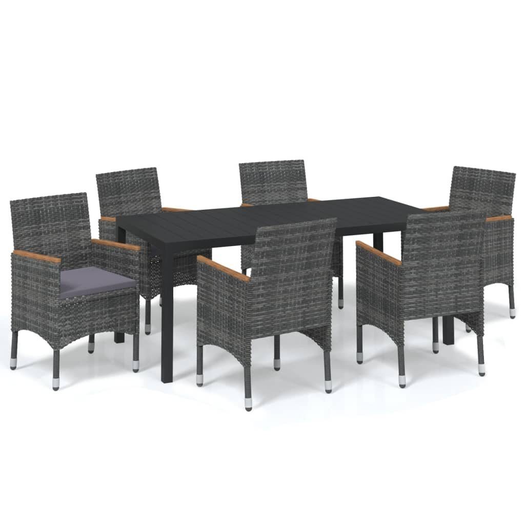 Garten-Essgruppe 7-tlg. Garten-Essgruppe mit Kissen Poly Rattan Grau