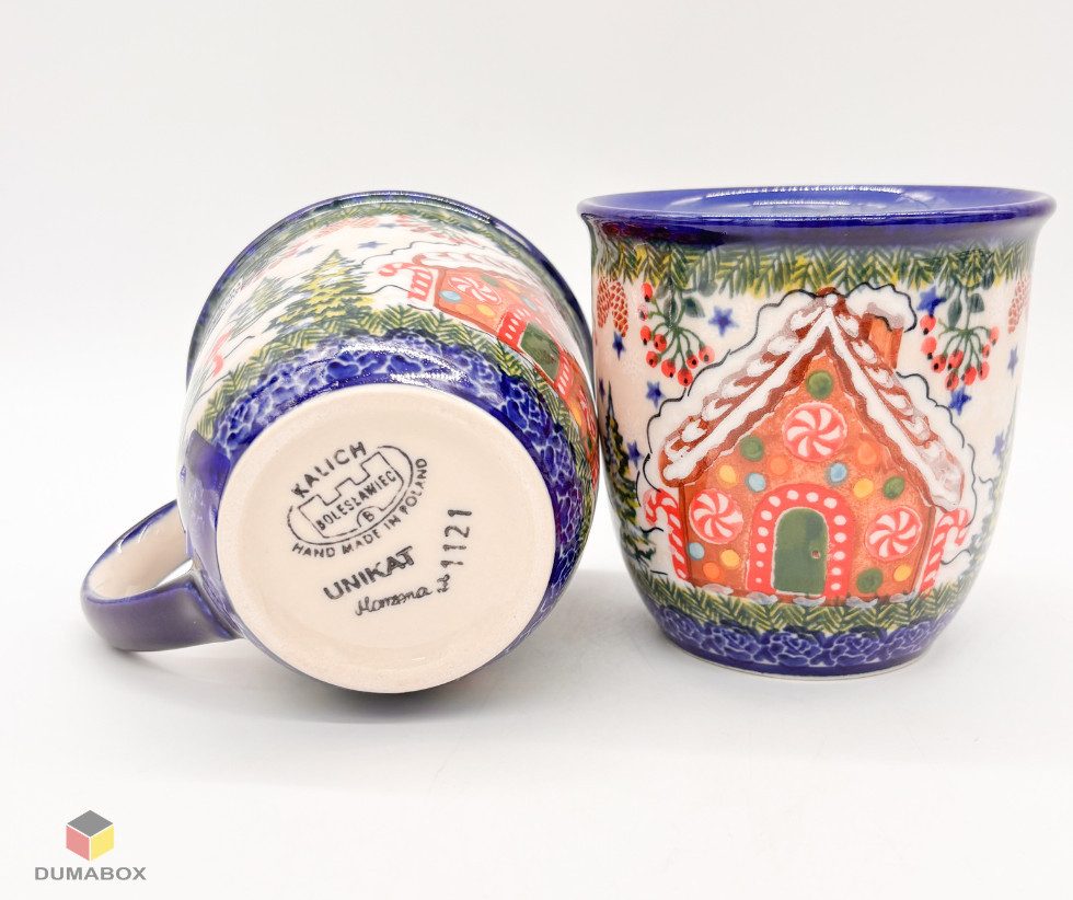 Ceramika Bolesławiecka Kalich Becher Handgefertigte Bunzlauer Keramik Tasse, Becher 400 ml UNIKAT
