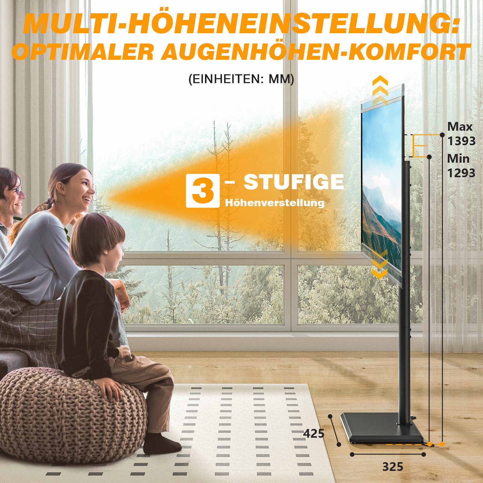 TVON TV-Ständer für 32-55 Zoll Fernseher höhenverstellbar schwenkbar, (bis 55 Zoll, 1-tlg., Max. VESA 400x400 mm bis 40 kg)