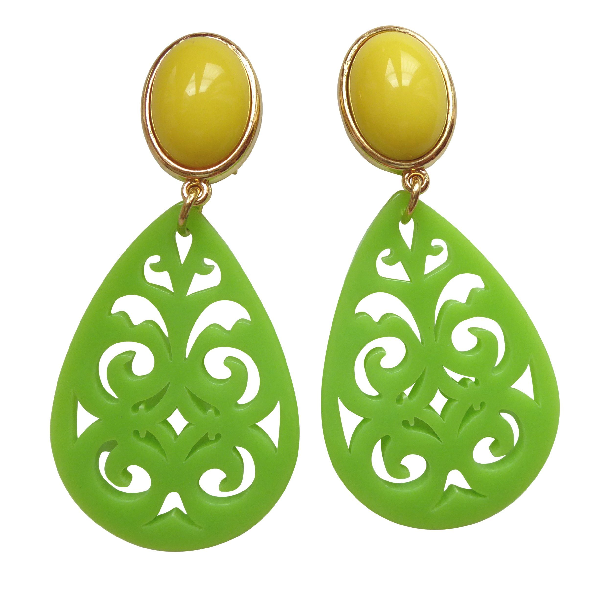 Mugello Paar Ohrclips Xenia Clips gelb-grün auffällig und trendig Statement, made in Germany Designer JustWin, Statementohrringe