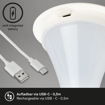 Briloner Leuchten Außen-Tischleuchte 7420016, dimmbar, Touch, USB-C Aufladung, Akku, LED fest verbaut, Tischlampe kabellos, 35x18cm, Weiß, 4W, Spritzwasserschutz,Wohnzimmer