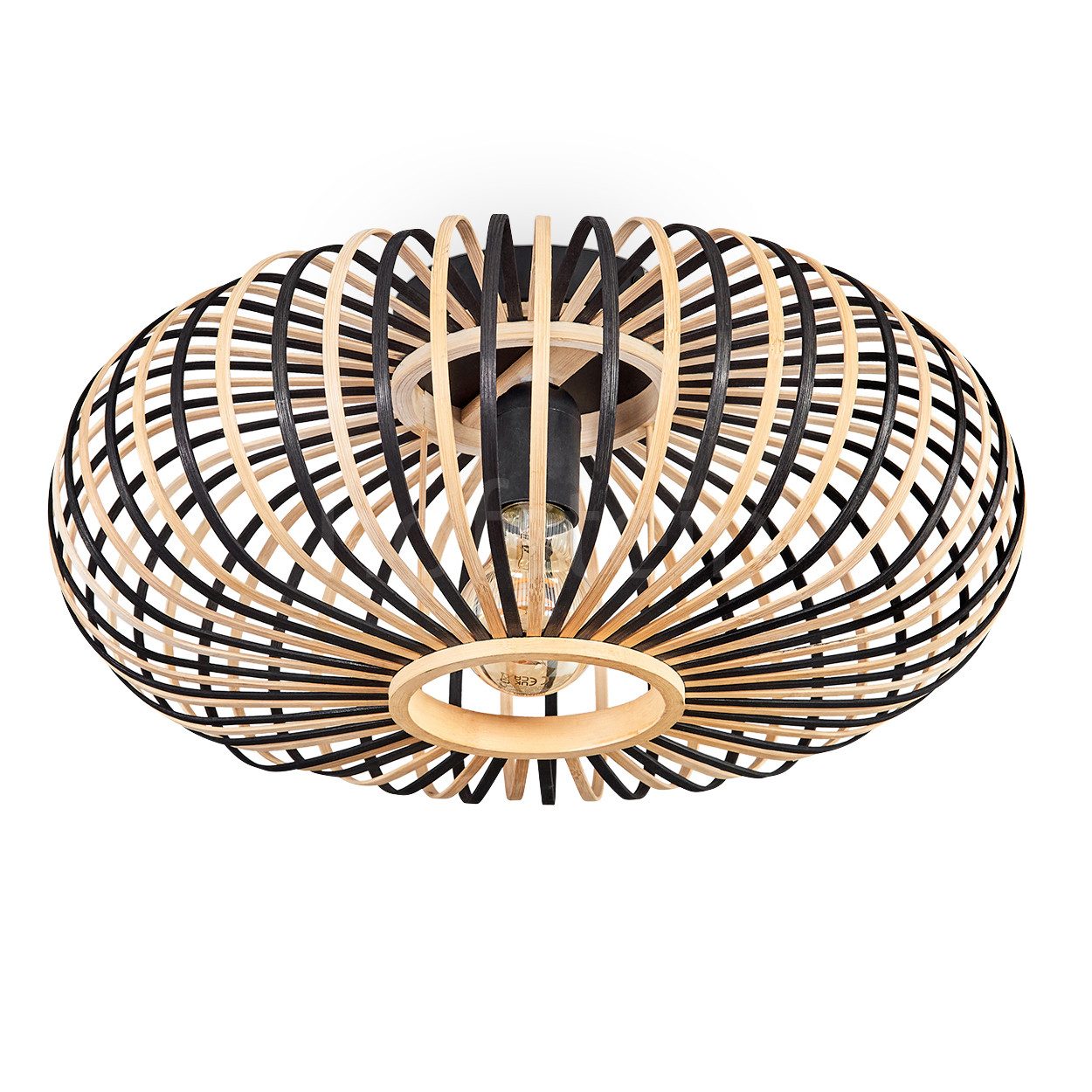 hofstein Deckenleuchte moderne Deckenlampe aus Metall/Bambus in Schwarz/Nat günstig online kaufen