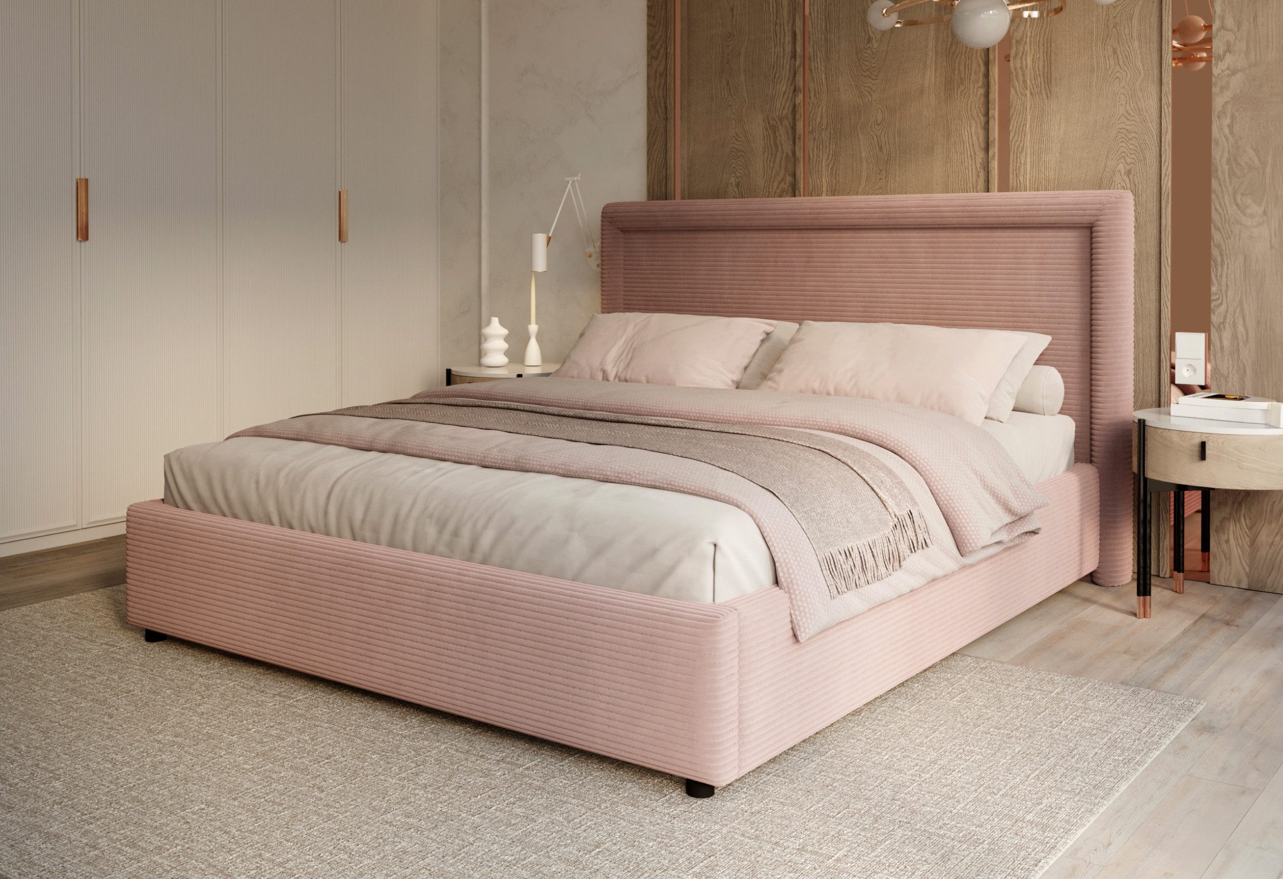 FDM Polsterbett BUSCA modern mit Bettkasten MADE IN EU - mit Cord Bezug (verfügbar 90x200 120x200 140x200 160x200 180x200cm, Bettrahmen, Bett, mit großen gepolsterten Kopfteil, mit Bettkasten zum aufklappen), Hebbarer Metallrahmen, Bettkasten, mit/ohne Matratze