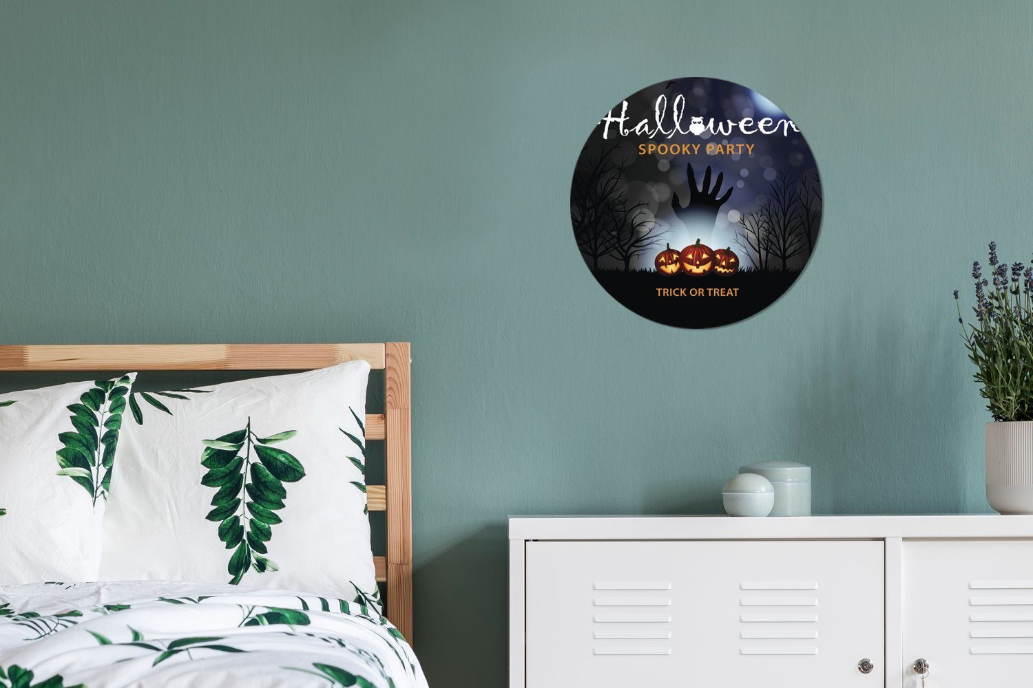 Wanddekoration ist, MuchoWow Gemälde von Rundes einer Poster das cm 30x30 Illustration St), Halloween, in Kreis Wohnzimmer, Forex, (1 Ein Wandbild, sehen zu