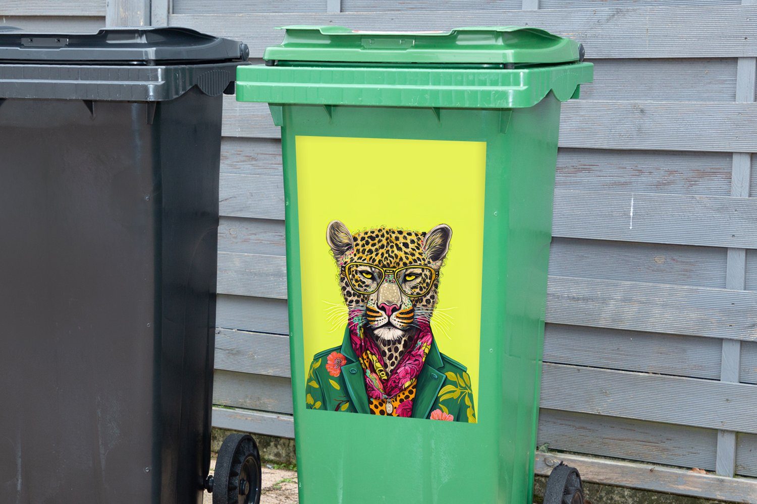 MuchoWow Wandsticker Mülleimer-aufkleber, Tier St), (1 - Brillen Abfalbehälter Farben - Sticker, Mülltonne, Container, Panther 