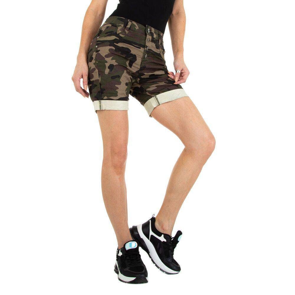 Ital-Design Shorts Damen Camouflage Freizeit Grün in Shorts Stretch