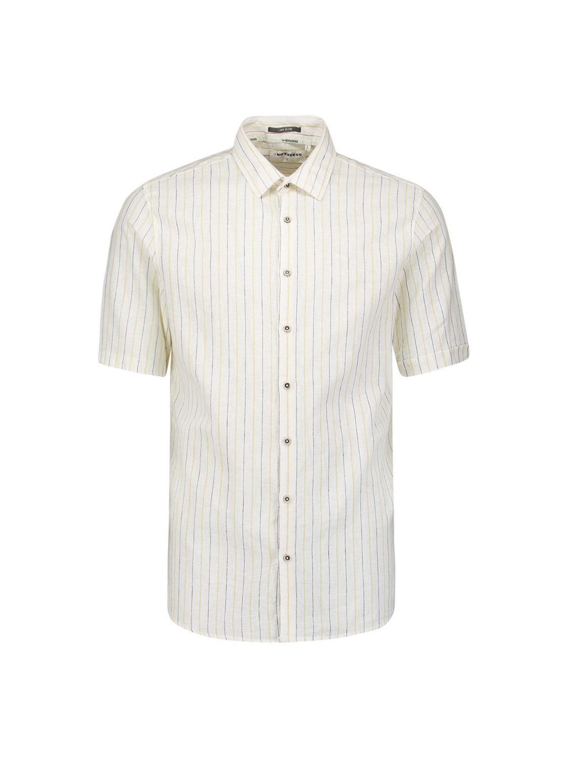 NO EXCESS Leinenhemd Shirt Short Sleeve Stripe With Line - kurzarm Leinenhemd Herren