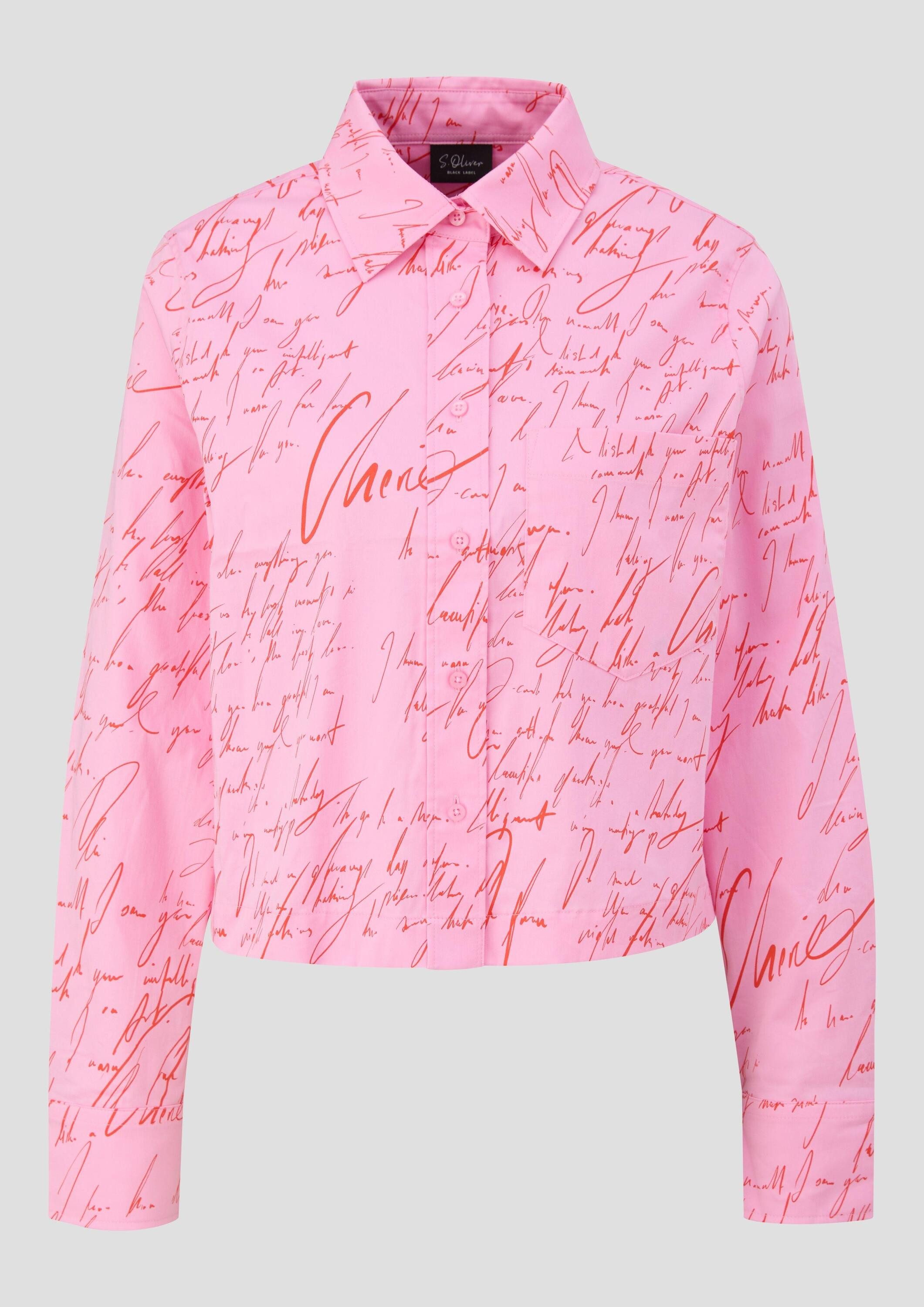s.Oliver Langarmbluse Bluse Verkürzte Hemdbluse aus Popeline mit All-over-Print