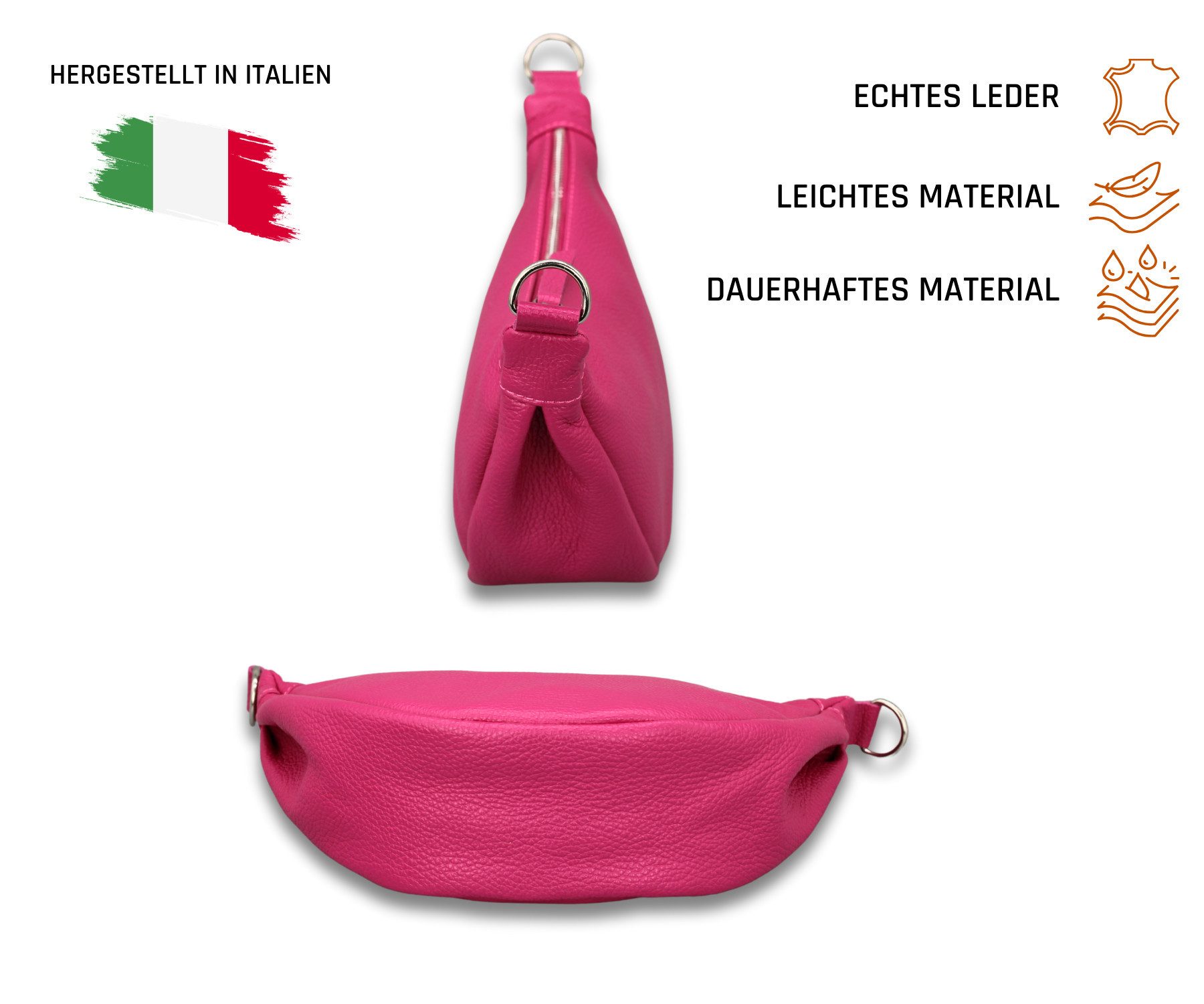 Adel Bags Schultertasche DIANA Halbmond Tasche Leder, Umhängetasche für Damen, Gürteltaschen, echt Leder, Made in Italy – Bild 5 von 5
