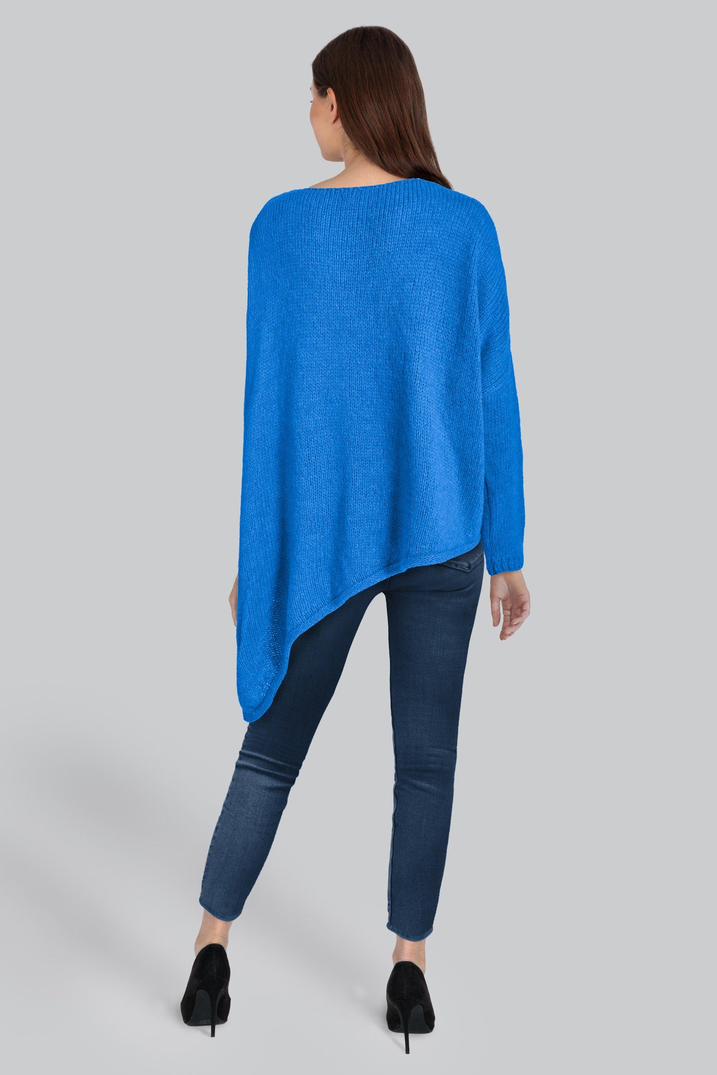 V-Ausschnitt Grobstrick-Pullover Damen Strickpullover langarm royalblau oversized Asymmetrischer PEKIVESSA (1-tlg)