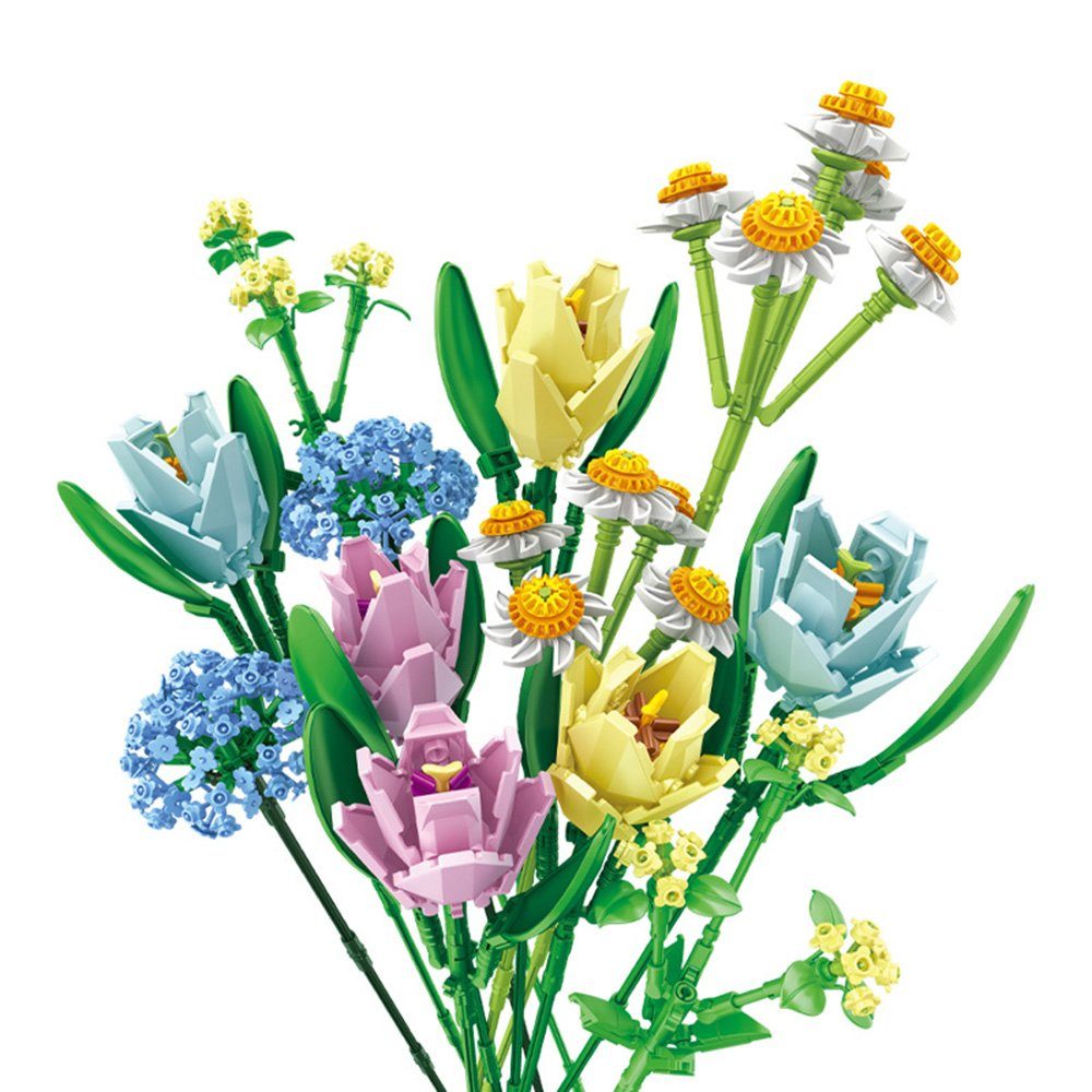 Kunstblume Künstlicher Blumenstrauß Bausteine, Topfblumen Klemmbausteine, GelldG ‎‎Bunt(Stil:3)