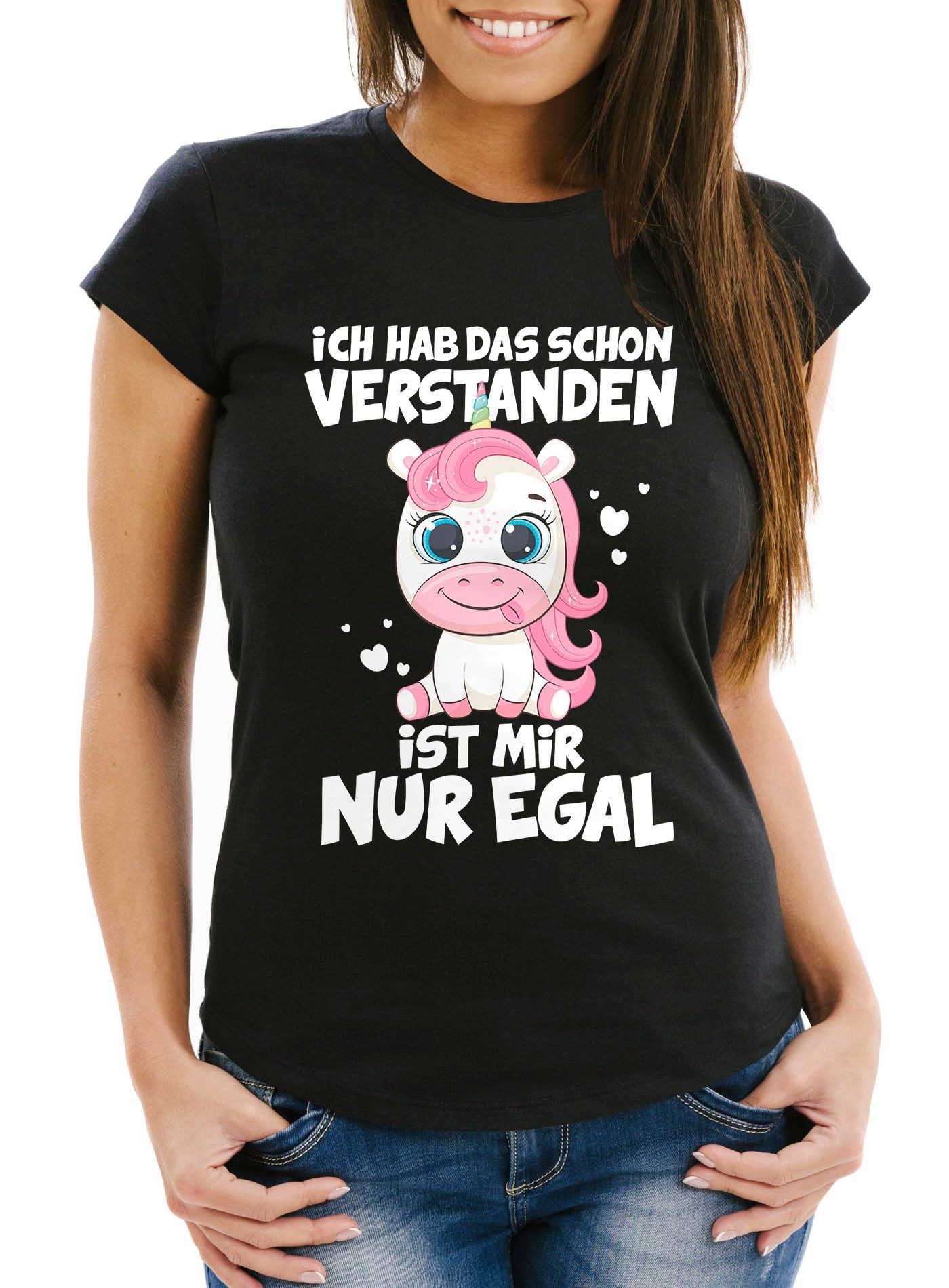 MoonWorks Print-Shirt Damen T-Shirt Einhorn Ich hab das schon verstanden es ist mir nur mit Print