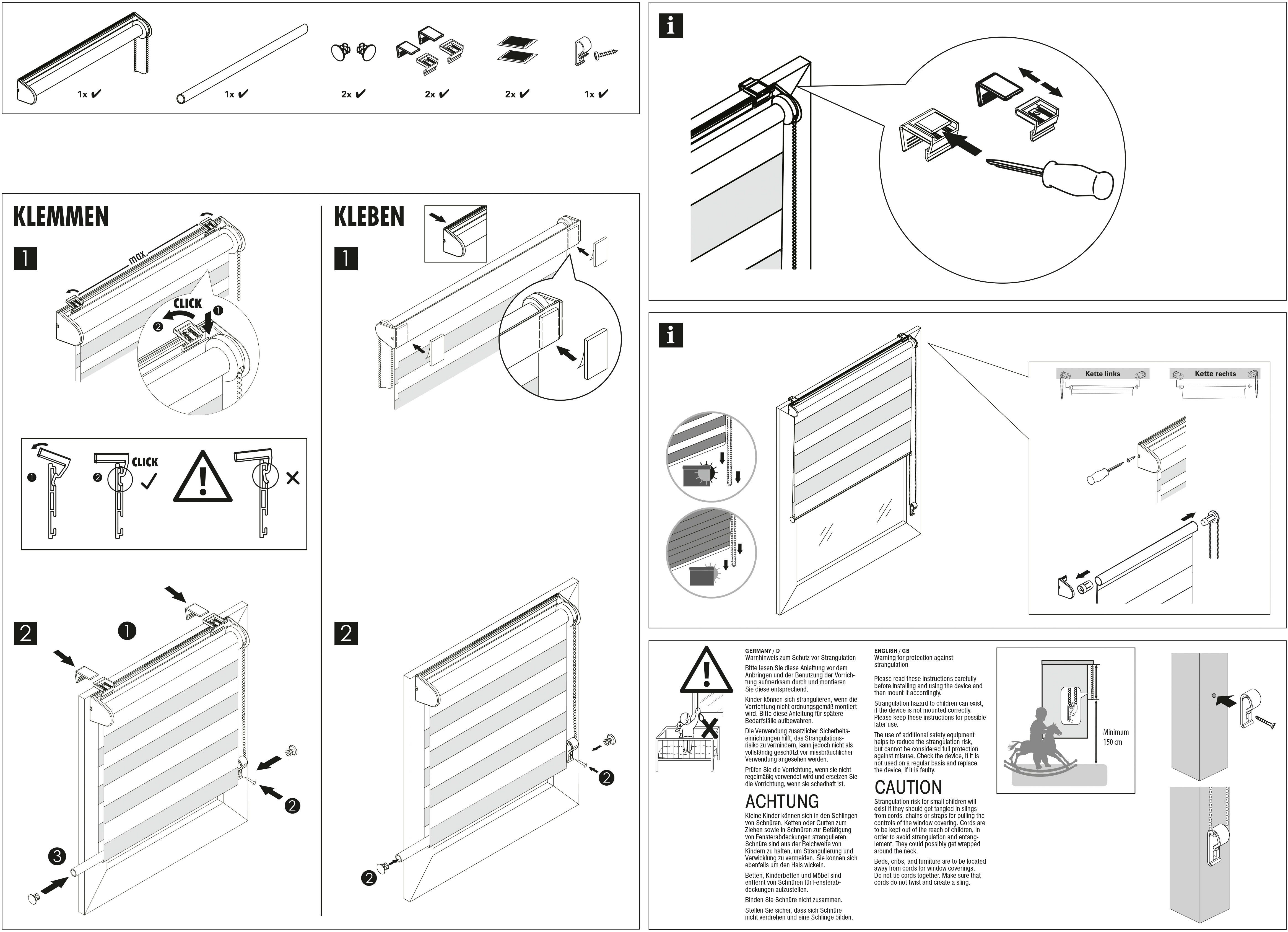 Rollo GARDINIA, Doppelrollo Bohren, segmentweise ohne Lichtschutz, EASYFIX gewebter Klemmfix, Duo Triangle, Stoff