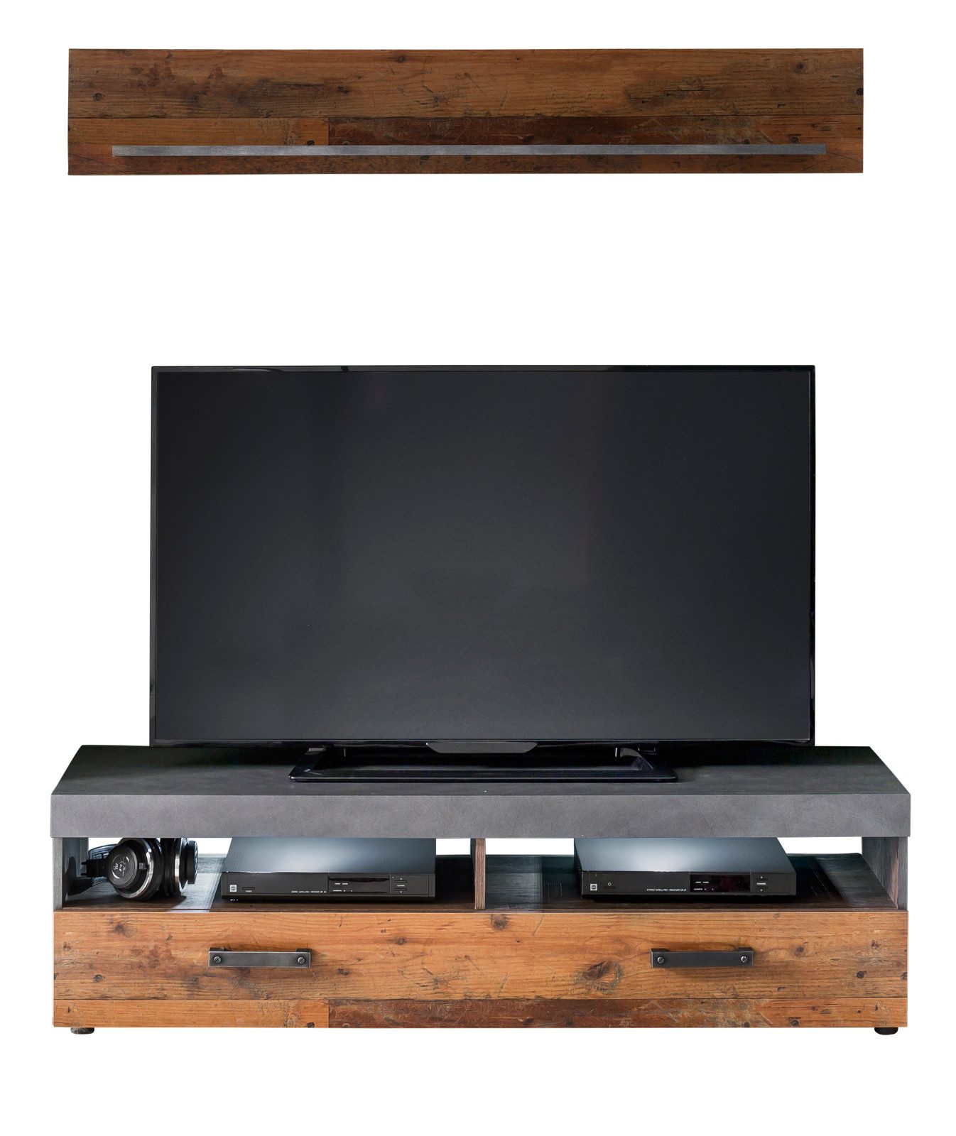 trendteam Wohnwand Indy, (in Used Wood Dekor mit grau, Set 2-teilig, 139 x 185 cm), Altholz Design