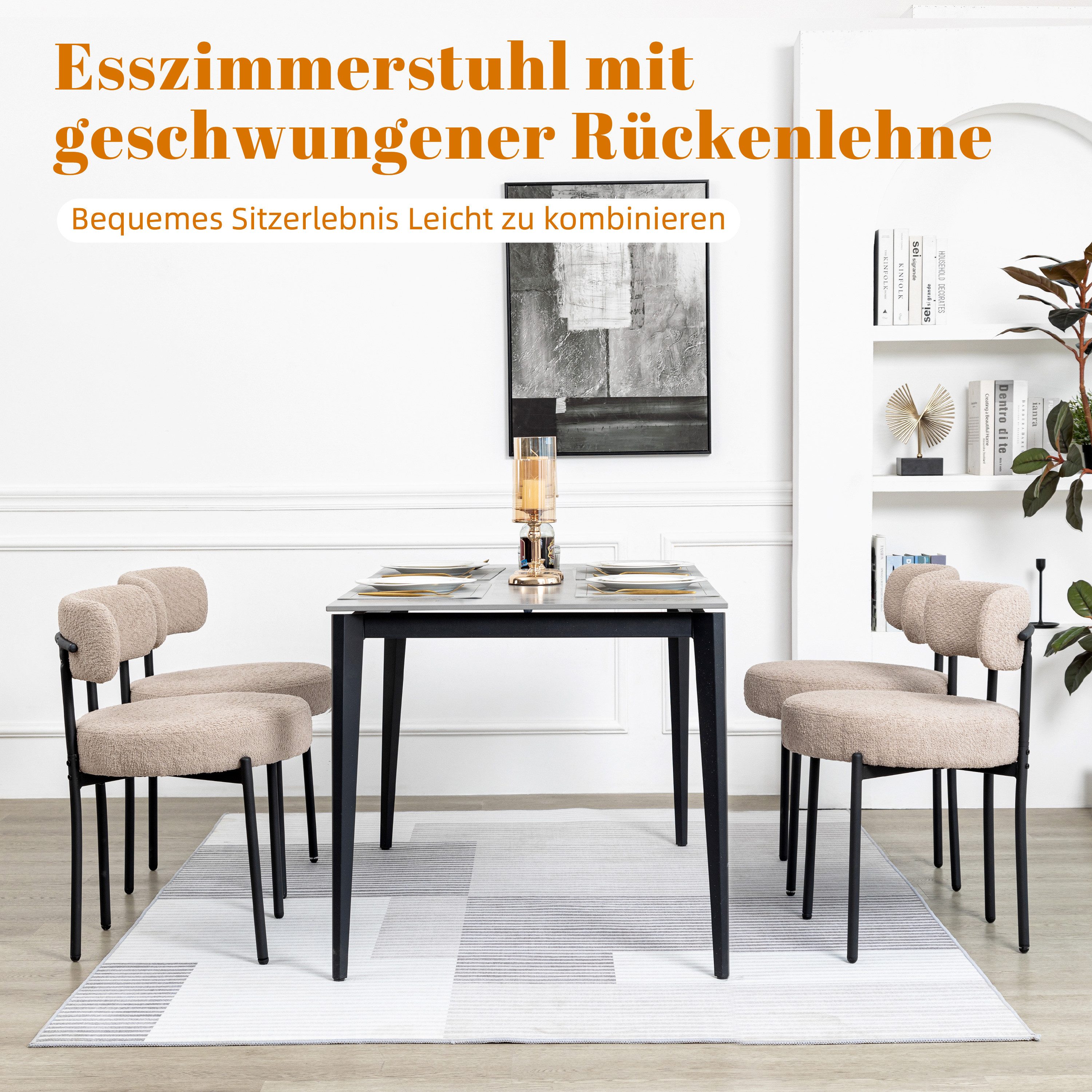 AISALL Esszimmerstuhl mit Rückenlehne, Schwarze Metallbeine, Restaurantstuhl, Polsterstuhl (2 St), 10 cm Schaumstoffkissen für Komfort – Bild 4 von 5