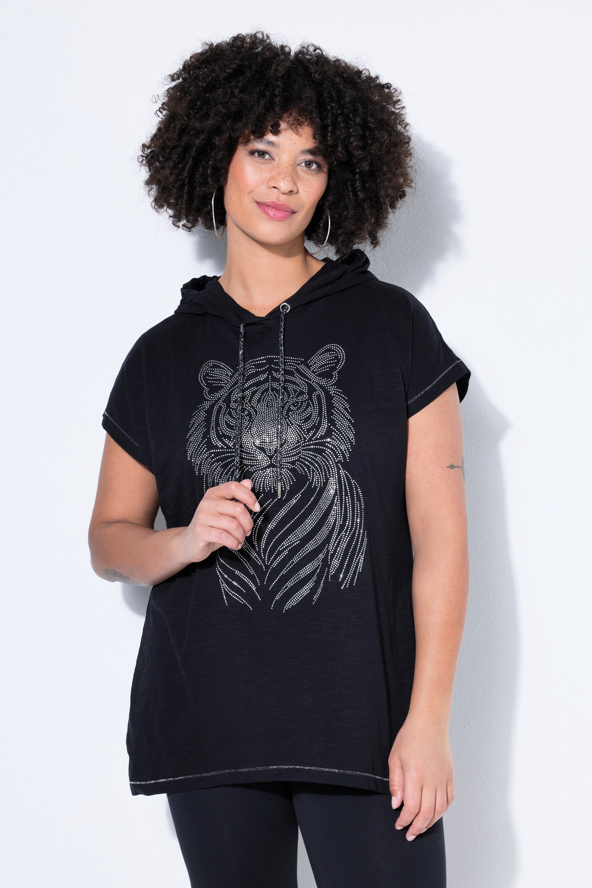 T-Shirt T-Shirt Komfort Fit Kapuze Glitzersteinchen-Tiger
