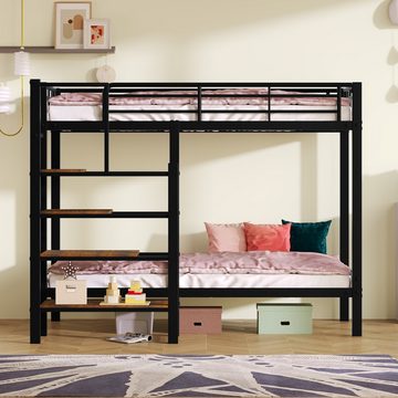 MODFU Etagenbett Kinderbett, ausgestattet mit Regalen Stufenleiter (robust und langlebig 90*200cm), ohne Matratze