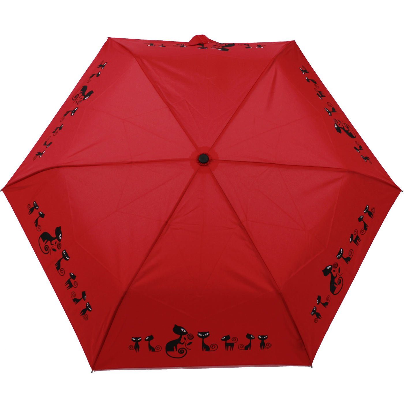 doppler® Taschenregenschirm Super-Mini Havanna Damen - Katzen, besonders leichter und kleiner Schirm, passt in jede Tasche