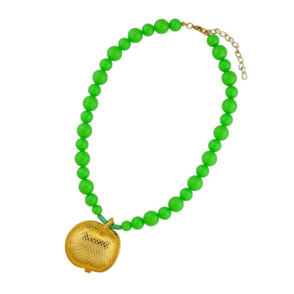 Gallay Perlenkette 42x37mm Apfel vergoldet Perlen apfelgrün Kunststoff 42cm (1-tlg) | Halsketten