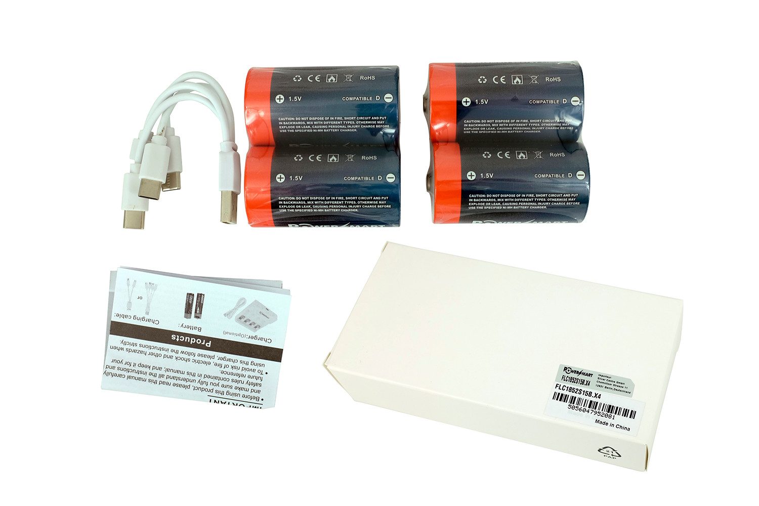 PowerSmart LR20 5800 mWh Zusatz-Akku 4x Mono D batteries, Wiederaufladbar, mit USB Typ C Anschluss, Taschenlampe Li-ion (1,5 V)