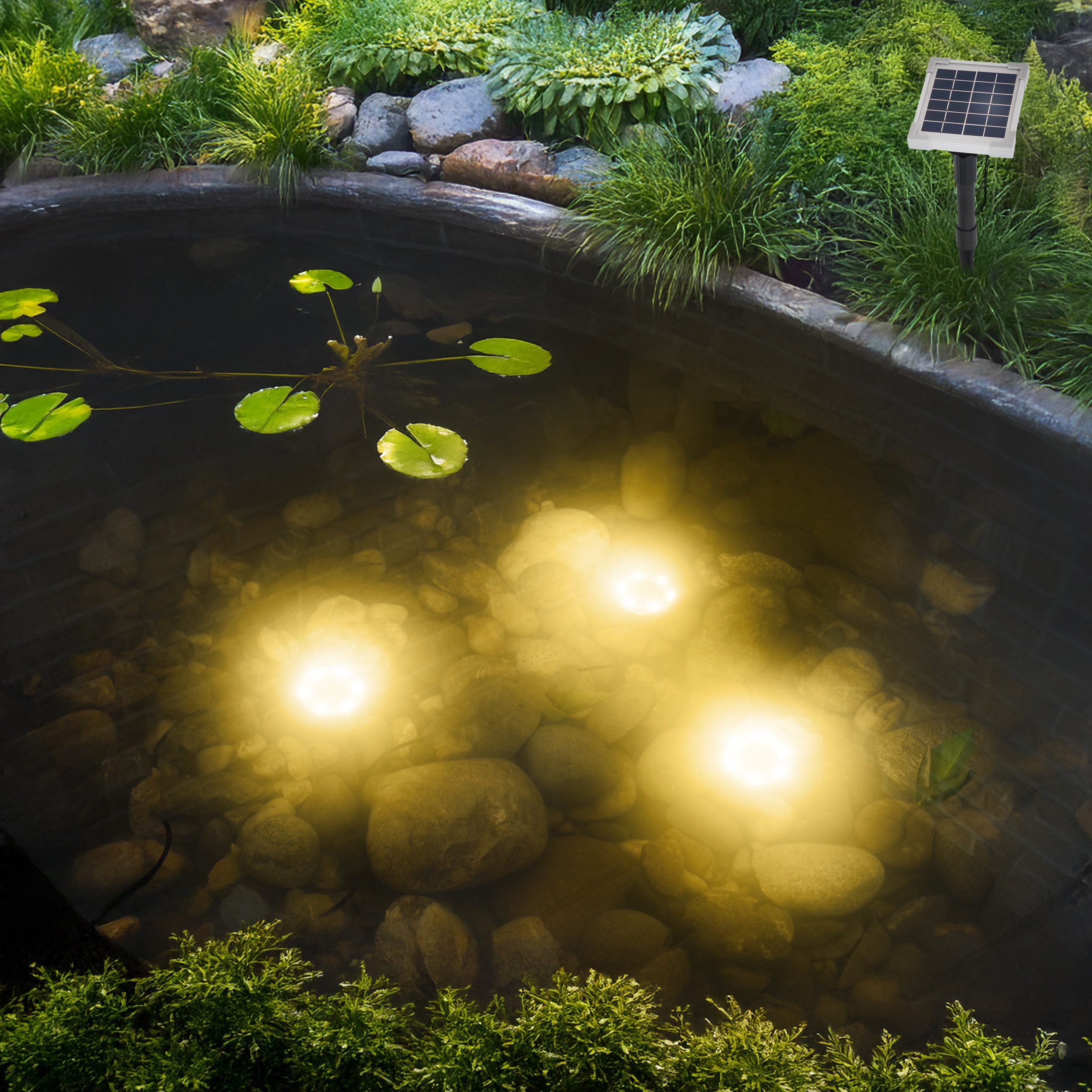 esotec Gartenstrahler Solar Über- und Unterwasserstrahler, 3 Spots 3000K warmweiß 101401, LED fest integriert