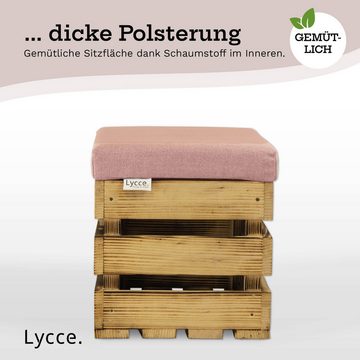Lycce Polsterhocker Holzhocker, Holzkiste geflammtes Holz mit Deckel - 35 l, mit Stauraum und gepolstertem Sitzkissen