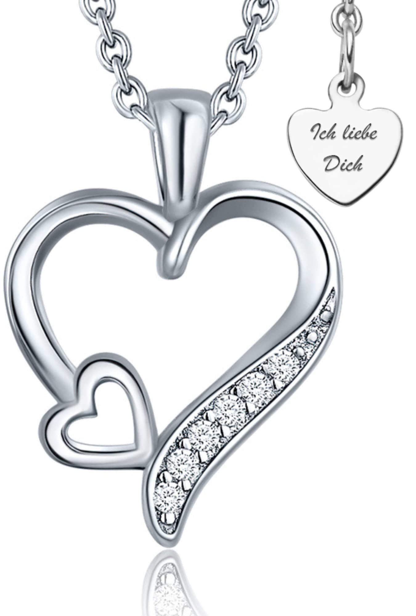 Herzkette Halskette Damen Silber 925 / Gold vergoldet mit Herz-Anhänger Zirkonia