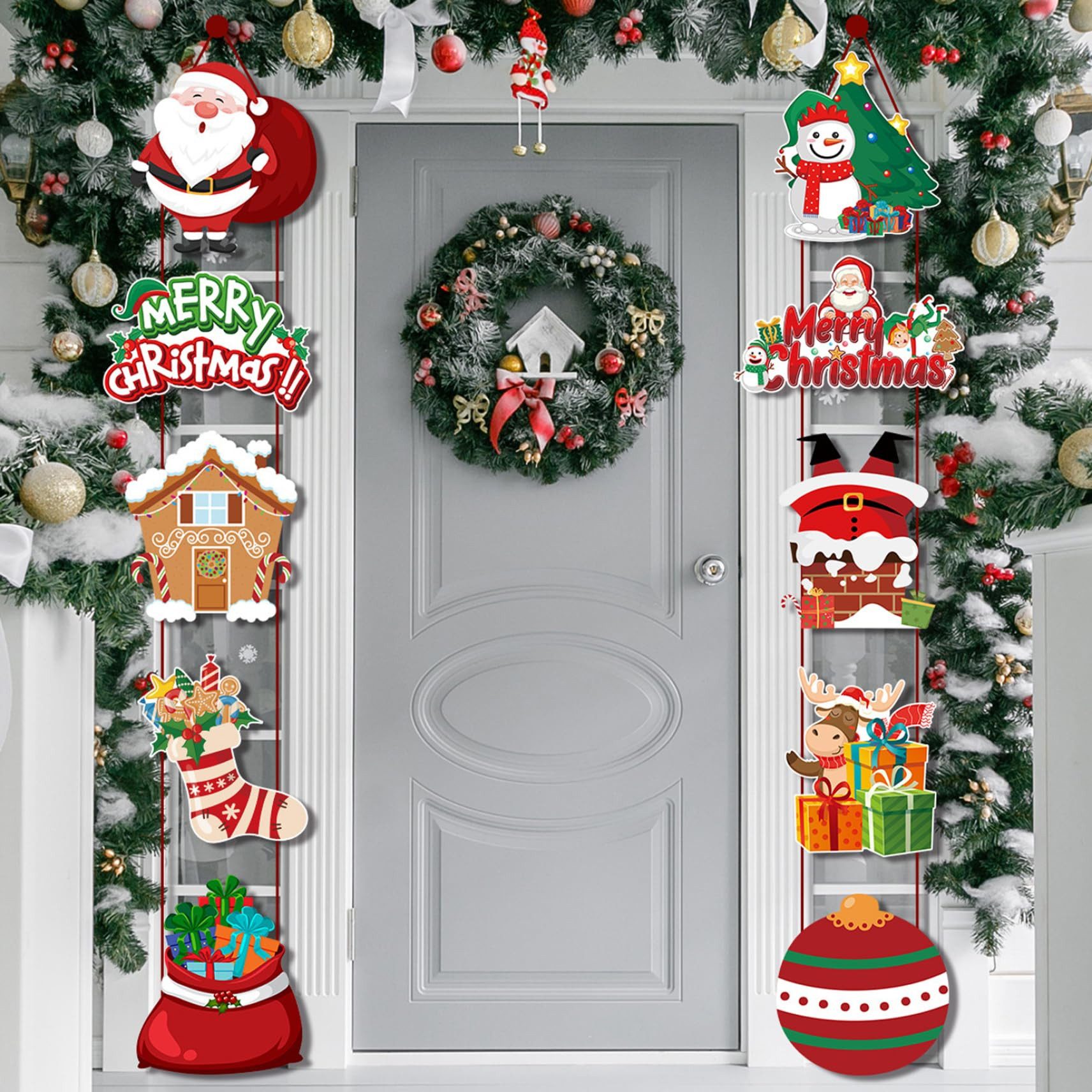 Coonoor Hängedekoration Weihnachten Tür Abdeckung Dekoration Weihnachtsmann Banner, für Drinnen Draußen Zuhause Veranda Wand Hof Dekorationen