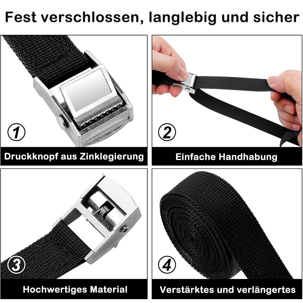 AFKSMILE Spanngurt 4 Stück Spanngurte 2m x 20mm, Verstellbare Zurrgurte mit Klemmschloss Befestigungsgurt Gepäckträger, für Transport, Fracht, Gepäck, Camping