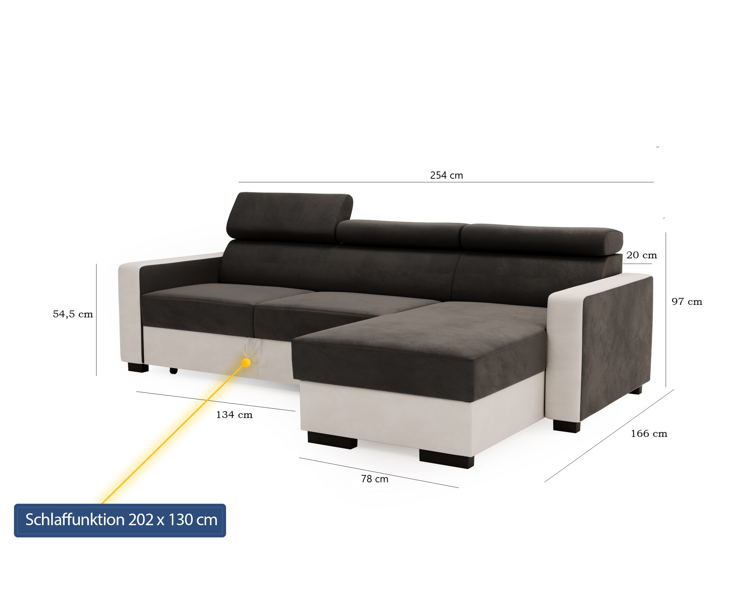 Goldstoff Ecksofa mit Schlaffunktion & Bettkasten günstig online kaufen