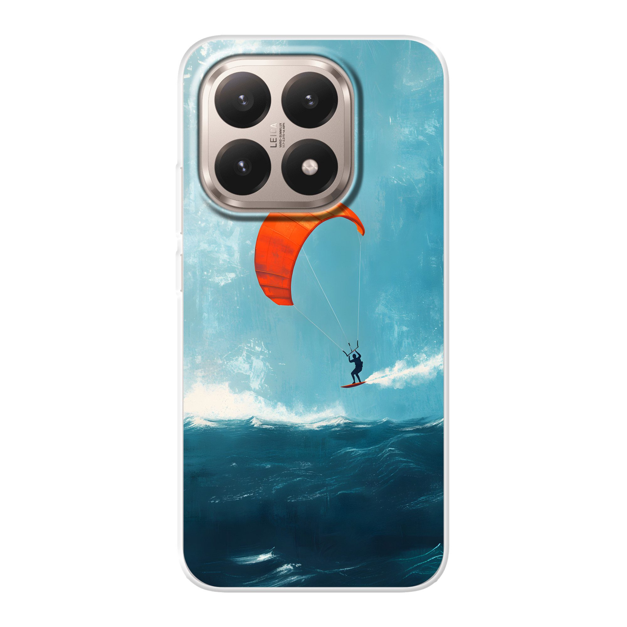 MuchoWow Handyhülle für Xiaomi 15T Kitesurfer - Orange - Meer - Himmel, Phone Case, Silikon, Schutzhülle Dünn