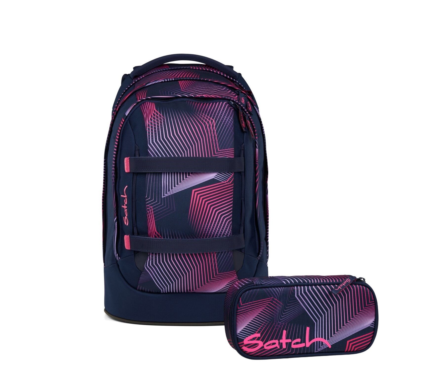 Satch Schulranzen Schulrucksack-Set PACK Seismic Pink 2-teilig (2-teilig), ergonomisch, Your-Size-System: auf Körpergröße anpassbar