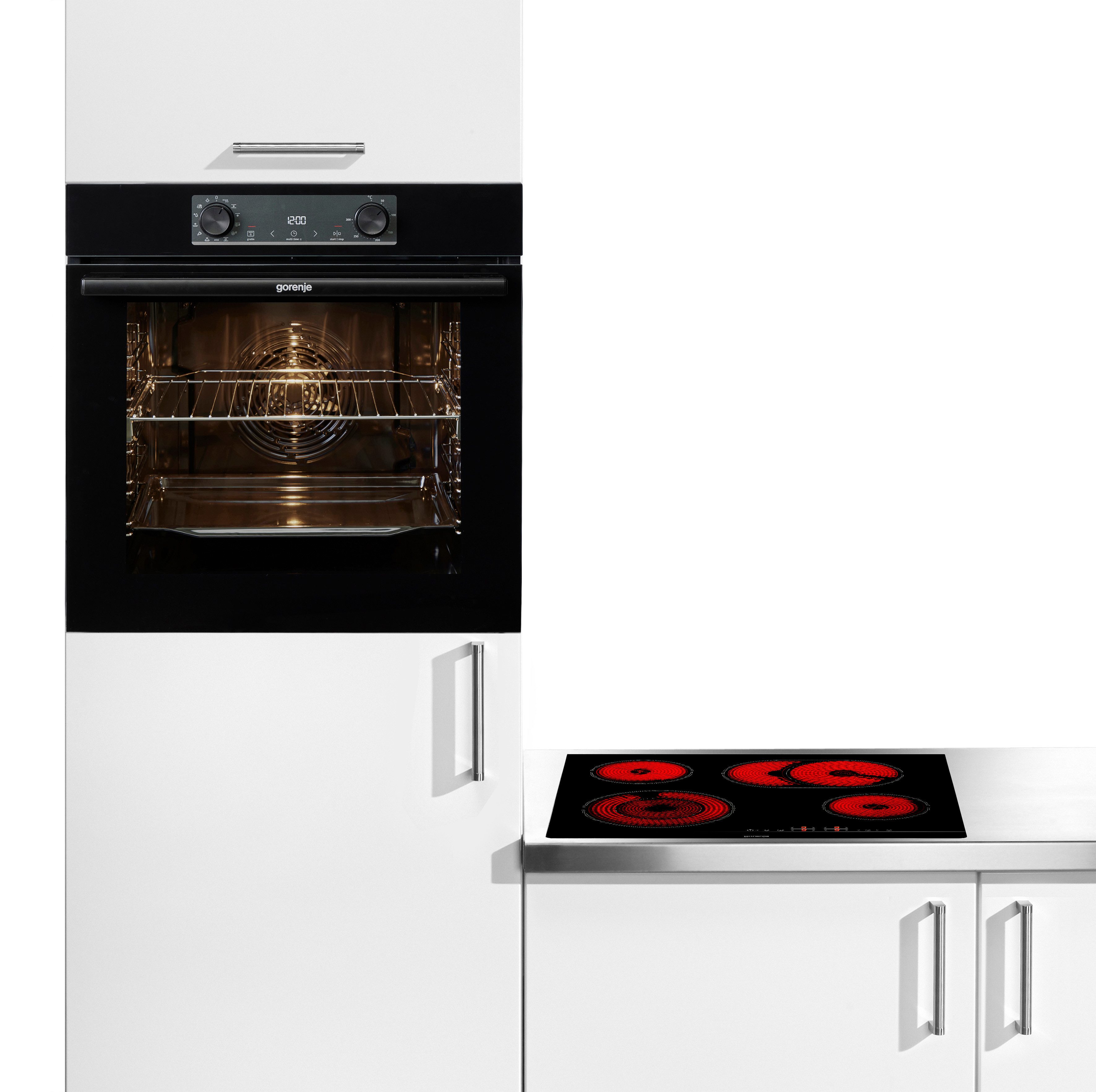 GORENJE Backofen-Set Black Pacific Basic Set, mit 1-fach-Teleskopauszug, Aqua Clean, Pizzafunktion mit 300 °C – perfekt für Pizza, Focaccia und mehr!
