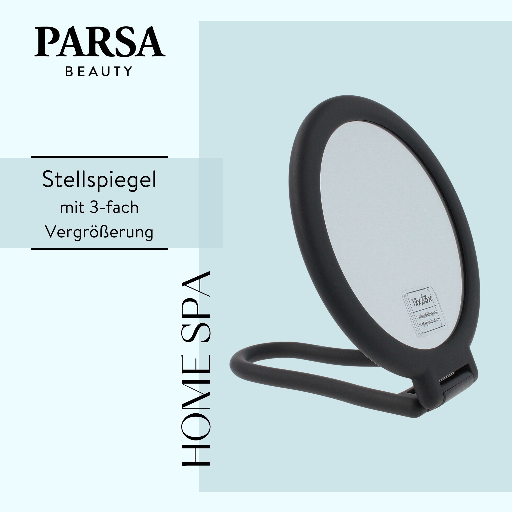 PARSA Beauty Standspiegel Essential Kosmetikspiegel Schwarz, Modernes Rubber Finish & 3-fache Ve