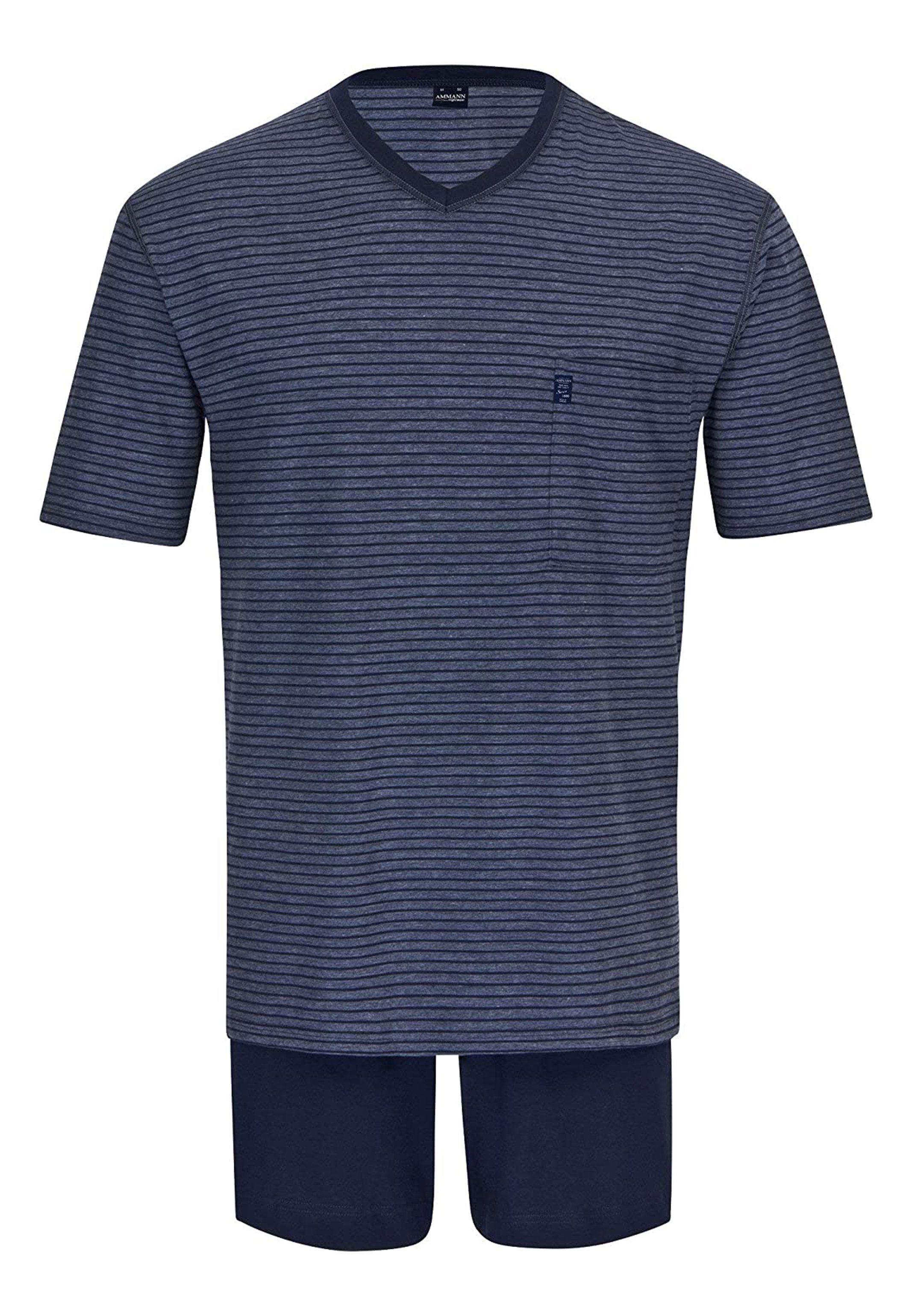 - Schlafanzug Schnittform Kurzarm Ammann - luftiger 2 tlg) Basic In Blau (Set, Pyjama Baumwolle