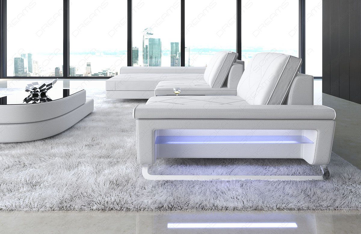 Sofa Dreams Ecksofa Leder Sofa Couch, Designersofa LED, Ledersofa, Form L mit verstellbare Rückenlehnen, Bari