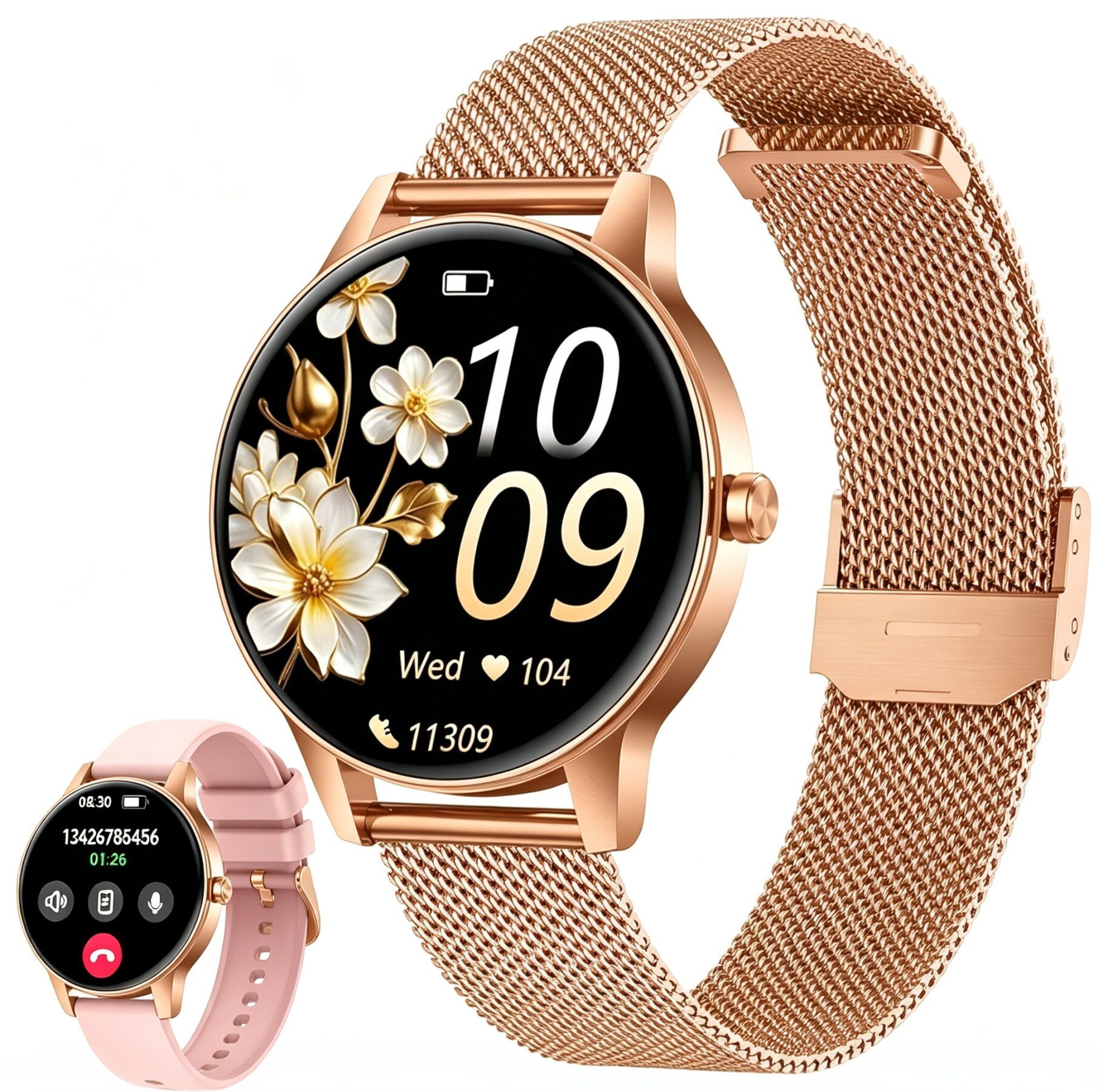 blackview Smartwatch Damen, Neues Fitness Uhr mit Anrufe, Puls, Pulsmesser, SpO2 Smartwatch (4 cm/1.26 Zoll, iOS/Android), Schlafüberwachung,Stress-, IP68 Wasserdicht,Smartwatch für Android IOS