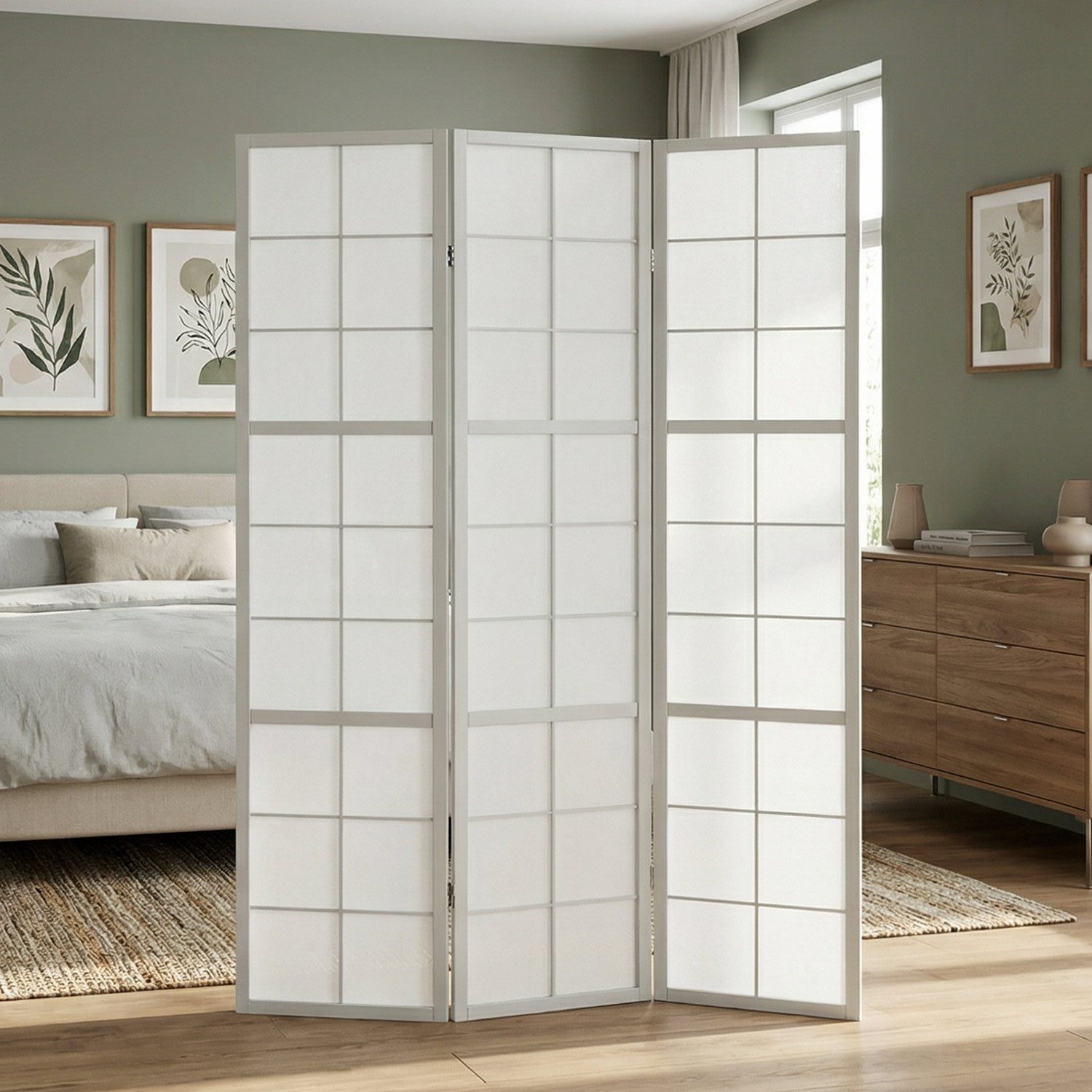 Homestyle4u Paravent Raumteiler Indoor Holz 3-6 teilig Shoji Trennwand Sichtschutz faltbar (3-teilig), faltbar