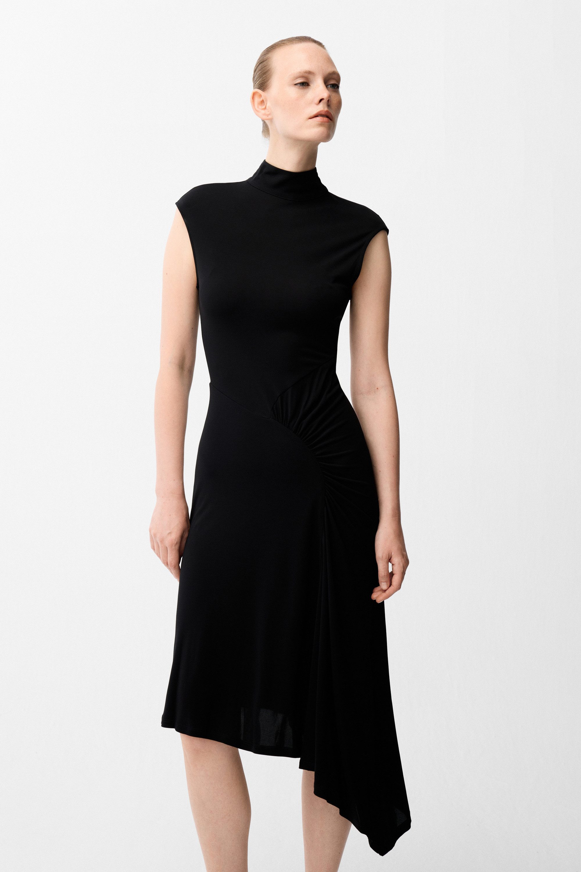 adL Cocktailkleid Ärmelloses asymmetrisches Midikleid mit Drapierung
