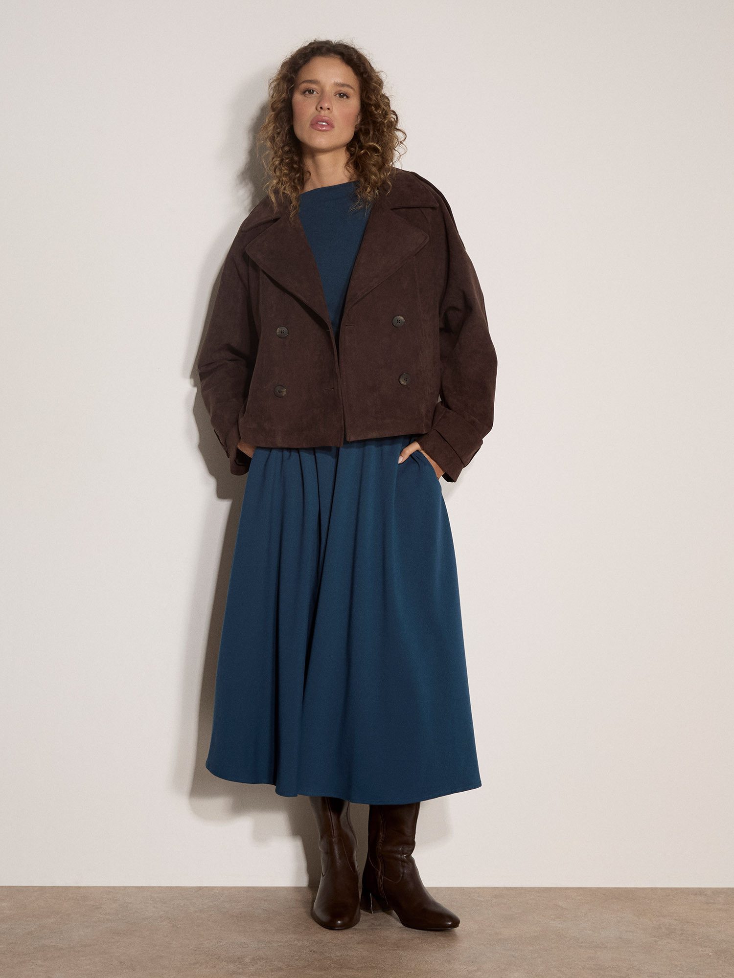 Apricot Kurzjacke Kurze Trenchcoat-Jacke aus Suedette