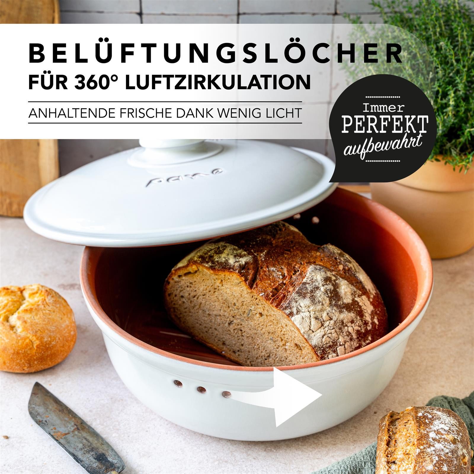 RÖMERTOPF Römertopf Brottopf Rund Ø 30cm - Keramik Brotkasten – Bild 3 von 5