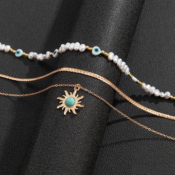 AquaBreeze Kette ohne Anhänger Vintage clashing personalisierte Auge Perlenkette, Ethnischer Stil Sonne Türkis Anhänger Halskette