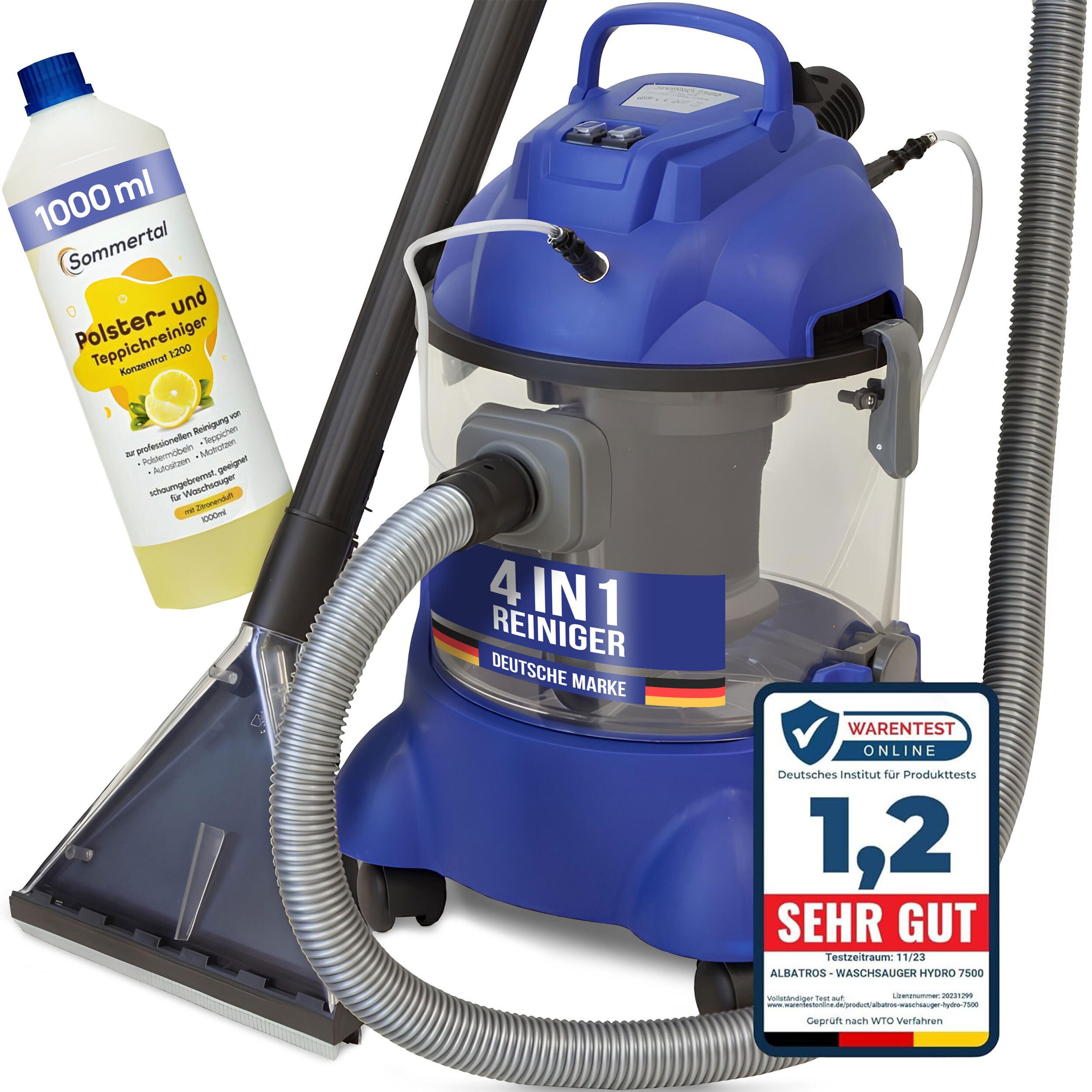 Albatros International Wasch-Sauger Albatros XXL Waschsauger HYDRO 7500 + 1L Reiniger, 1200 Watt, 20l Volumen, 22 kPa Saugleistung - Note: Sehr Gut