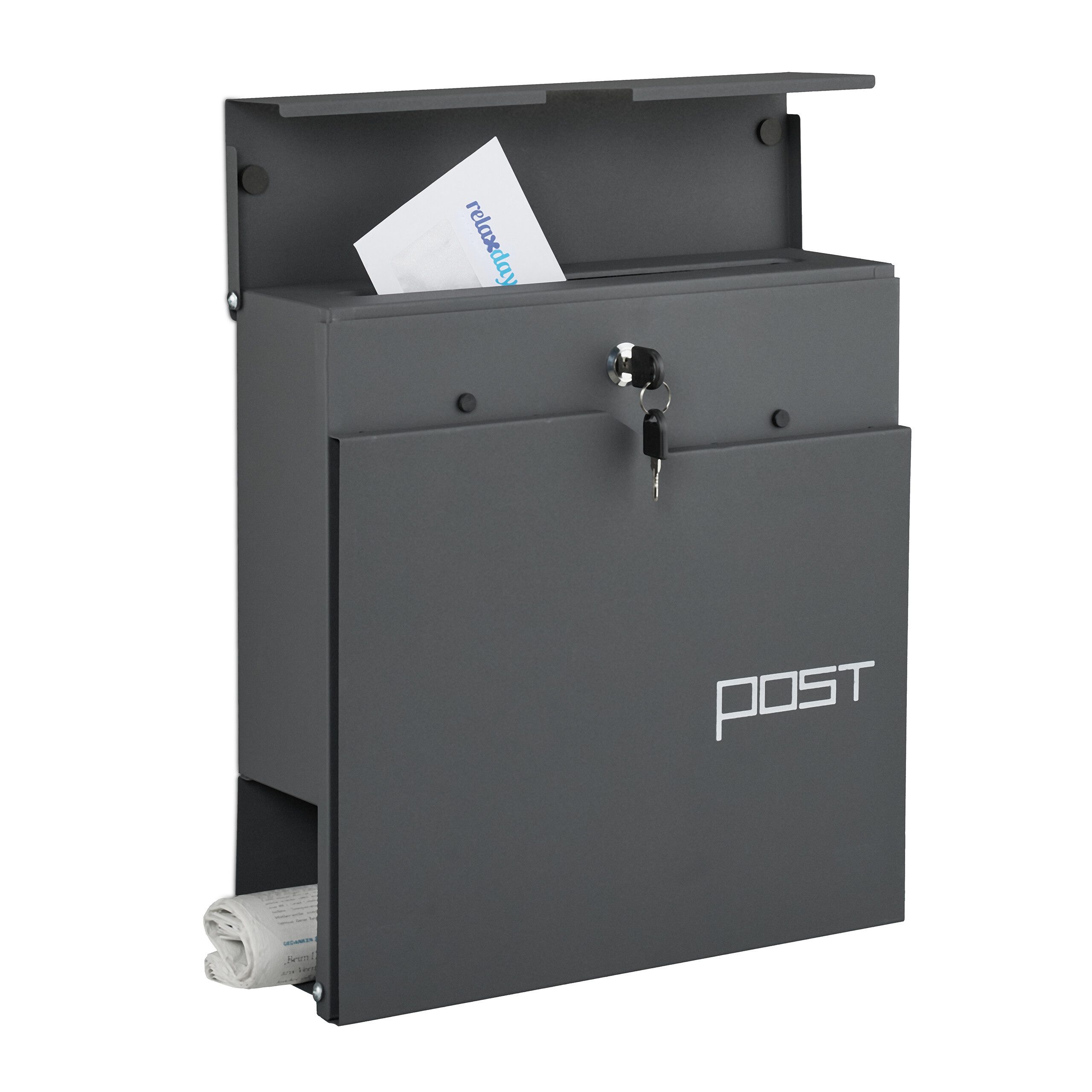 relaxdays Briefkasten mit Zeitungsfach, Anthrazit günstig online kaufen