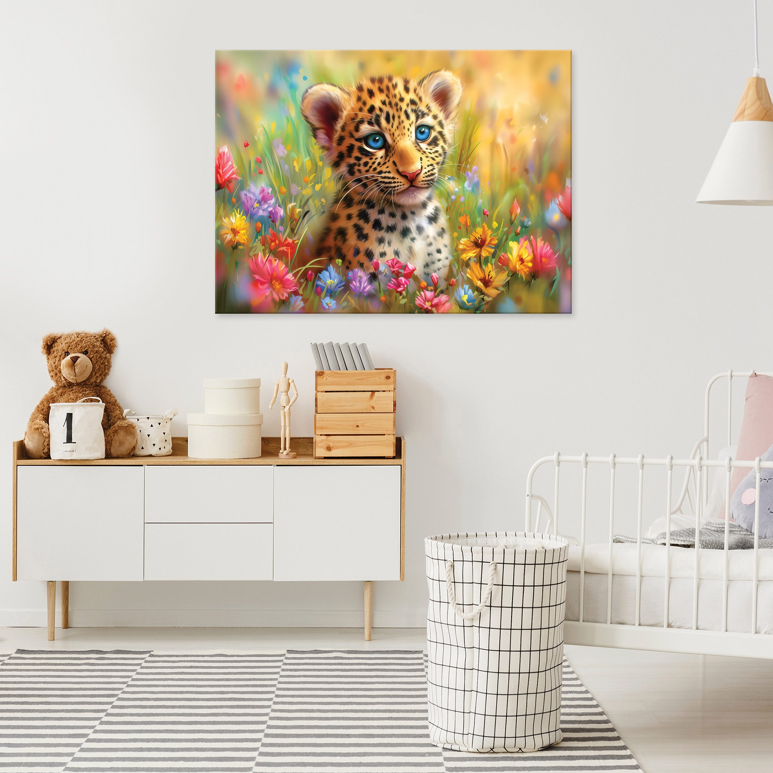 Wallarena Leinwandbild Kinderzimmer Tiger Blumen Orange Wandbild Wand Deko günstig online kaufen