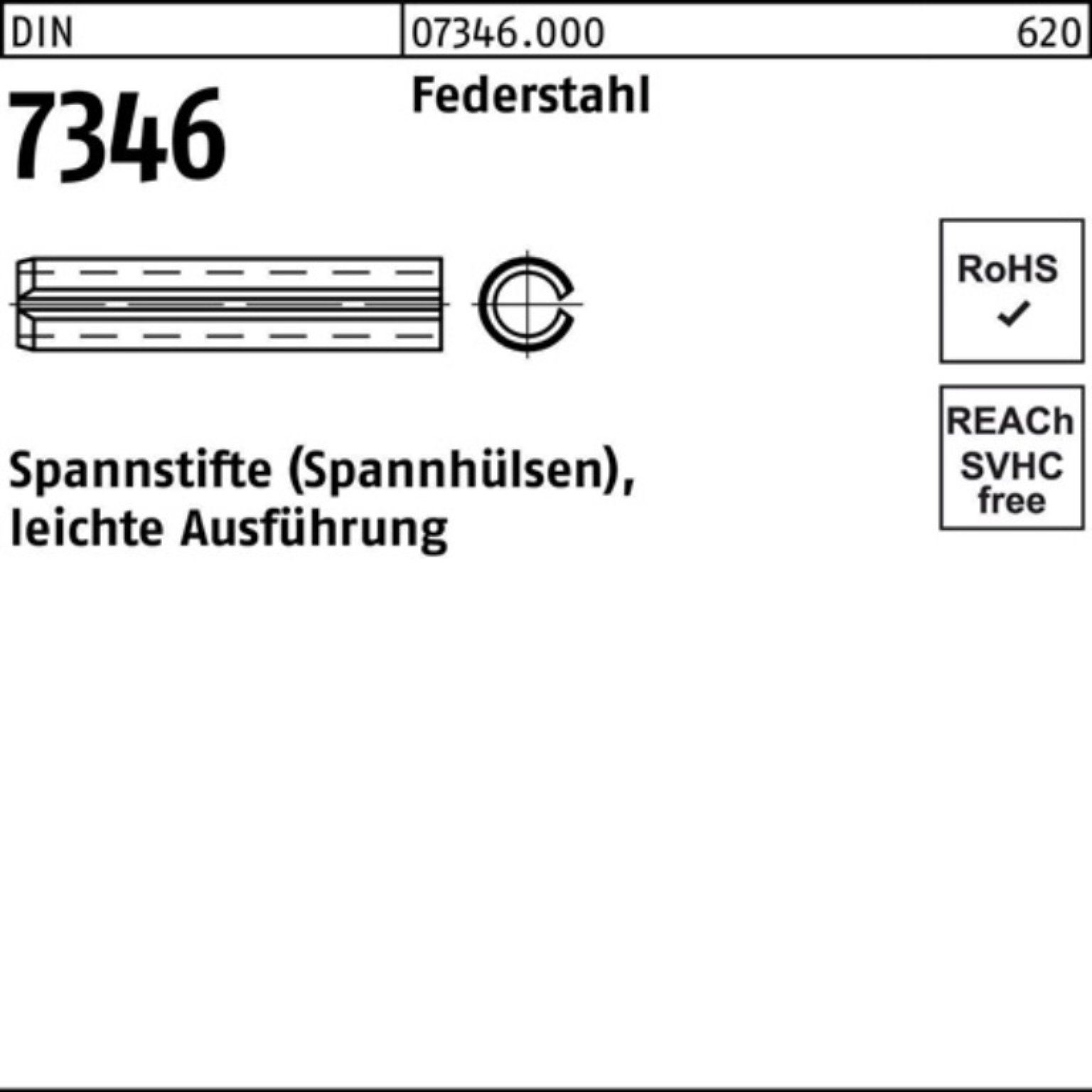 Reyher Spannstift 200er Pack Spannstift DIN 7346/ISO 13337 5x 16 Federstahl leichte Ausf