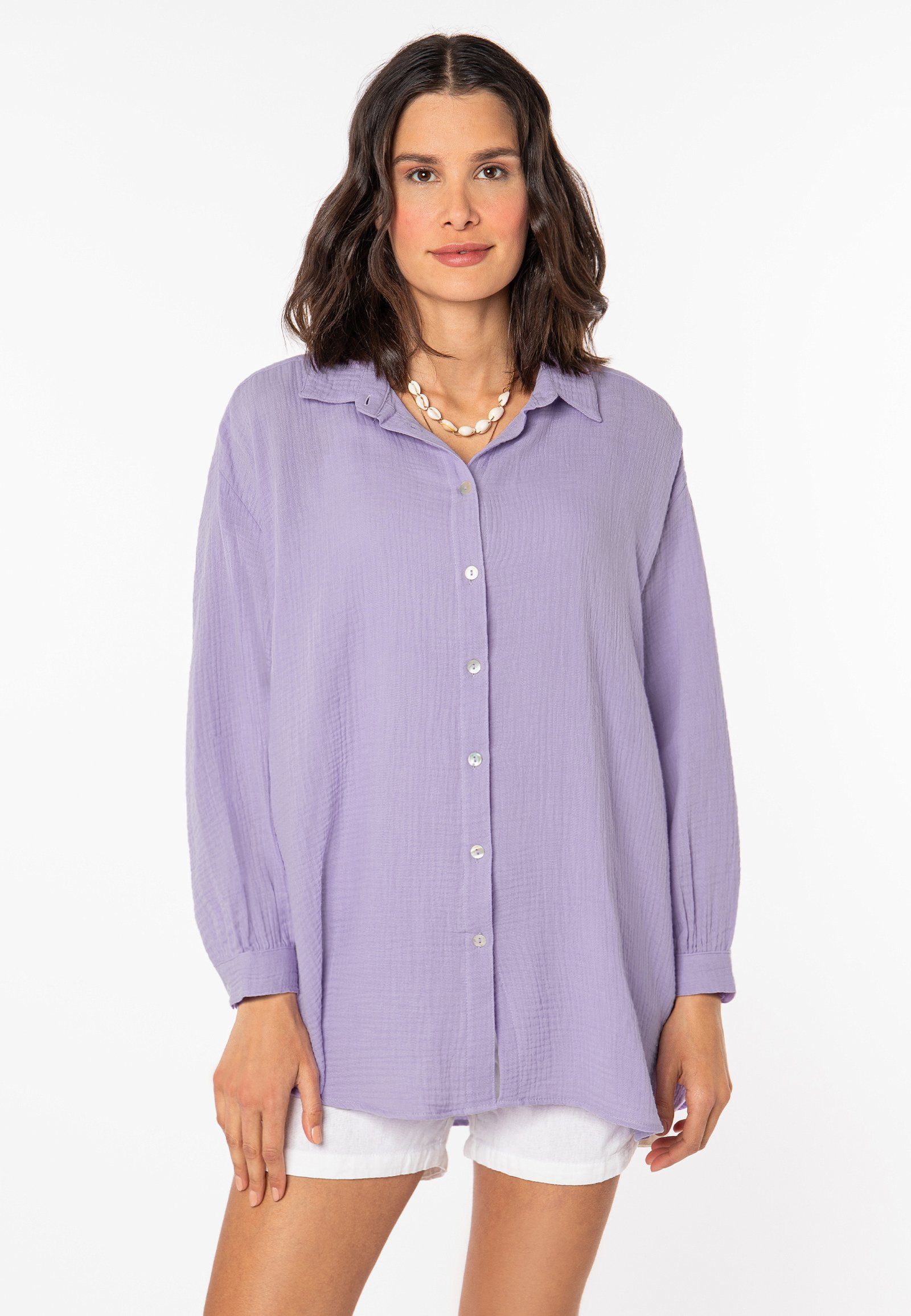 Musselin light-purple SUBLEVEL Langarmbluse Bluse Oversize
