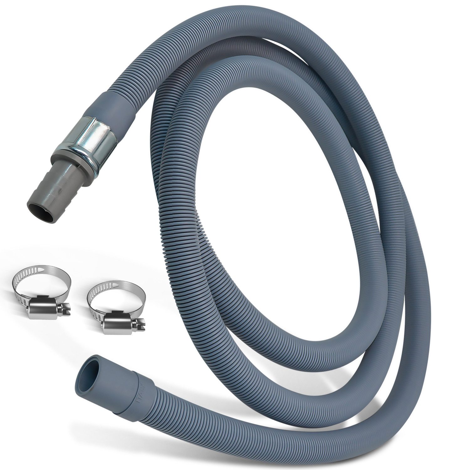 VIOKS Ablauf-Schlauchverlängerung SET: 1x Schlauchverlängerung plus 2x Schlauchschellen, Zubehör für Waschmaschine, Spülmaschine, Schlauch Длина 1 m / 1,5 m / 2 m / 2,5 m