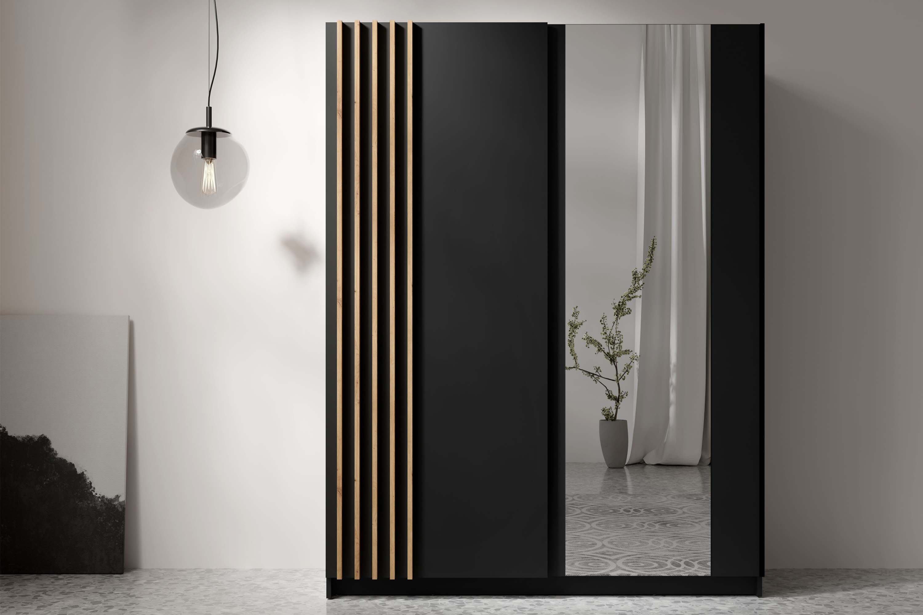 KONSIMO® Schwebetürenschrank CASTARI Kleiderschrank, mit dekorativen Lamell günstig online kaufen